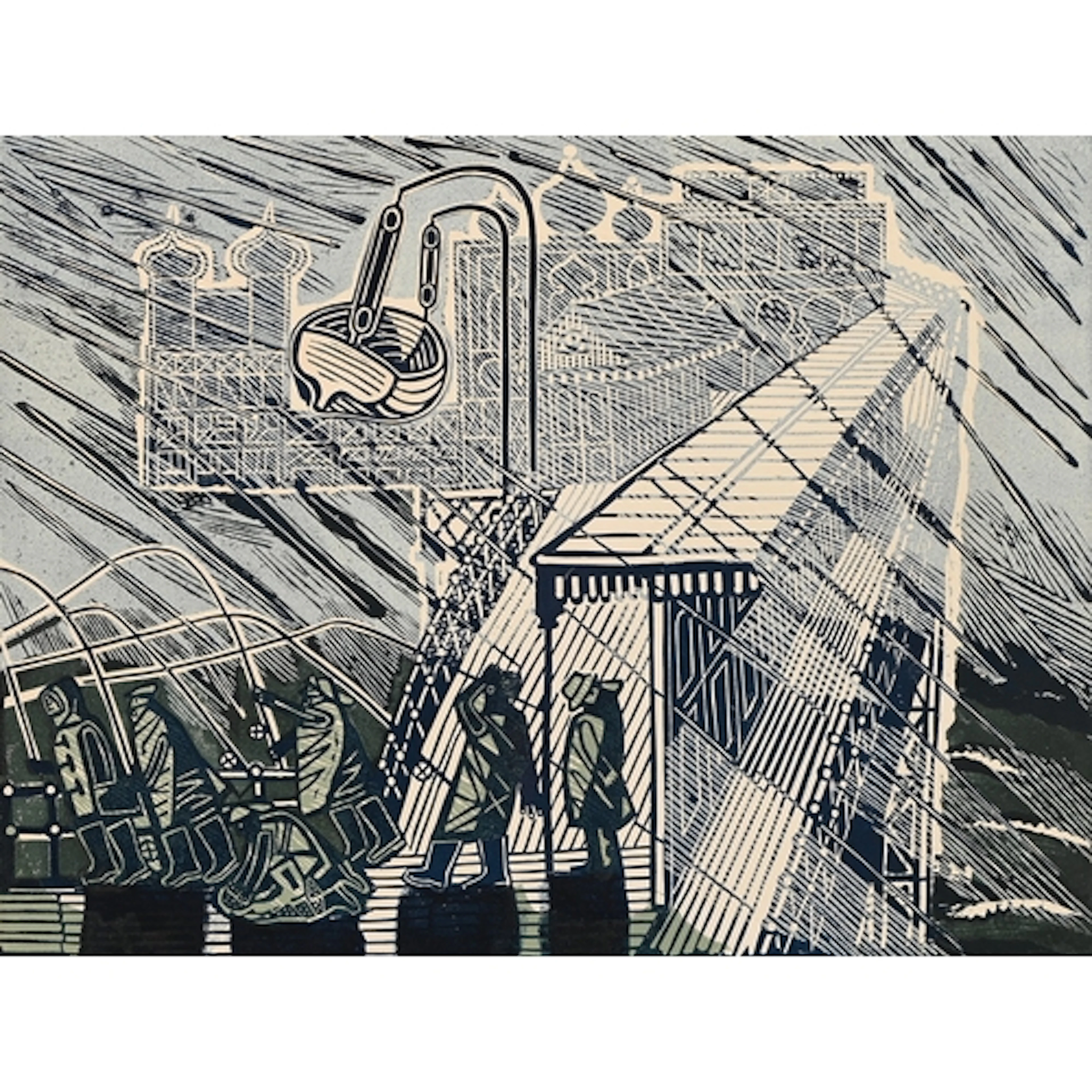 Edward Bawden, RA (1903-1989) - Snowstorm at Brighton, linoc...