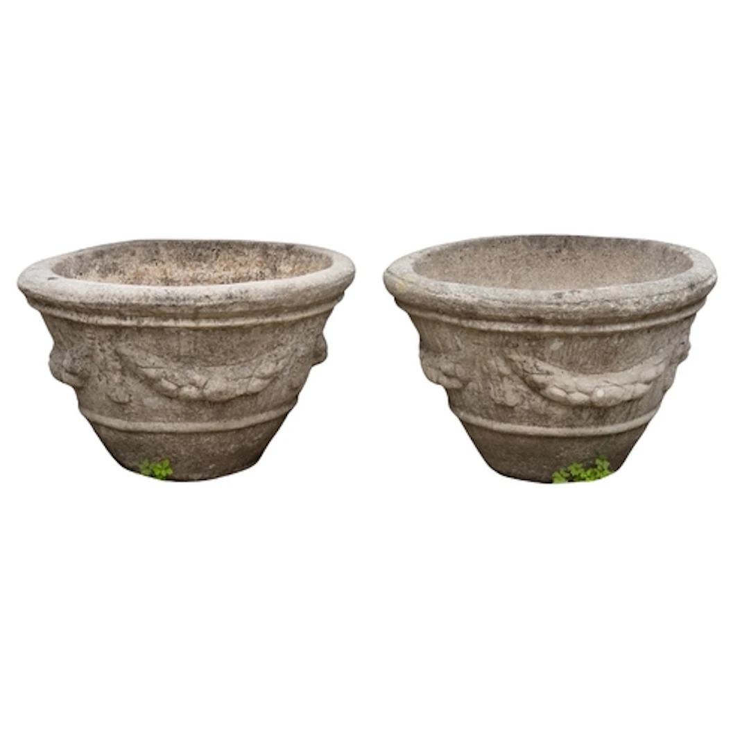 A pair of stone composition garden planters, second half 20t...