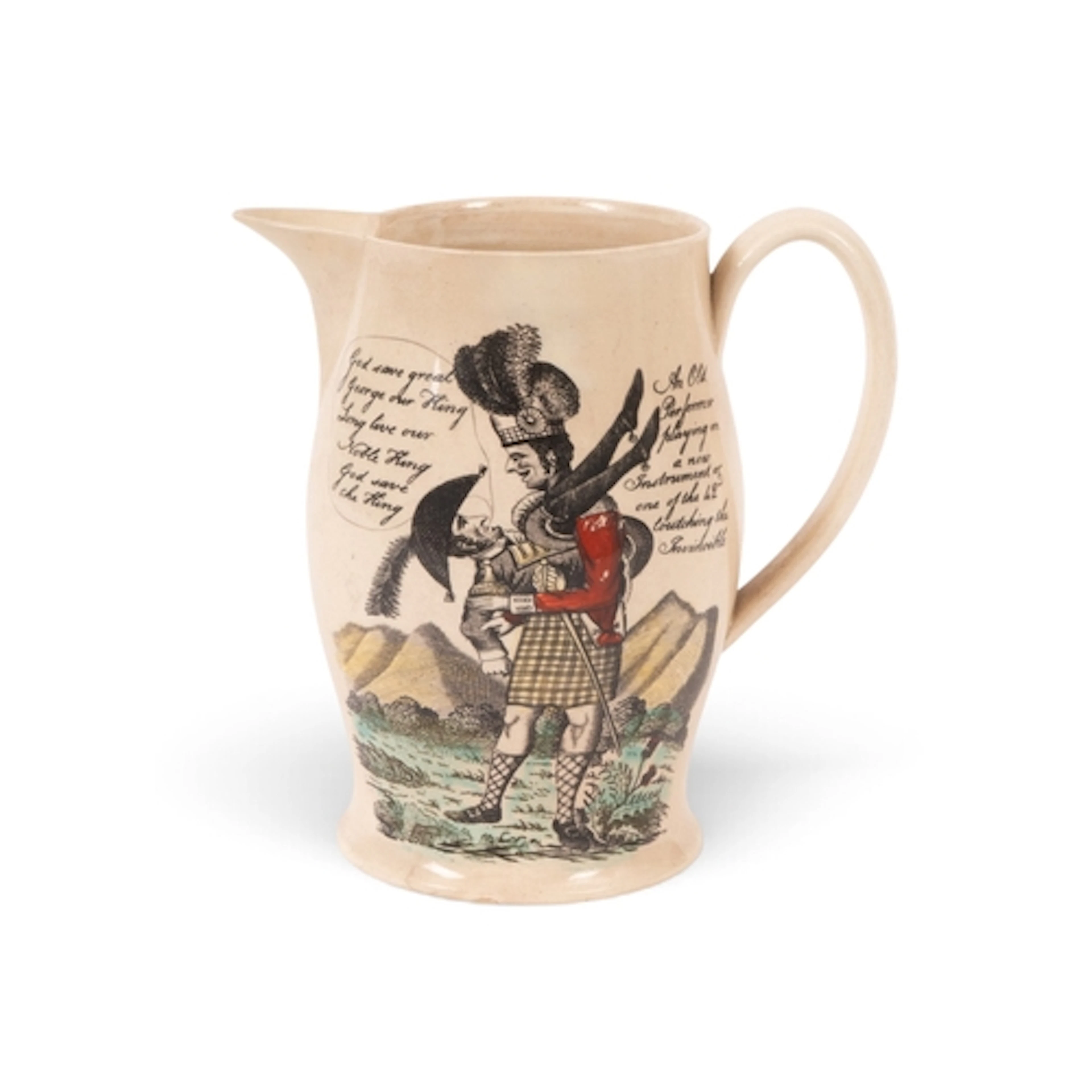 A rare commemorative creamware jug, c.1801, printed in black...