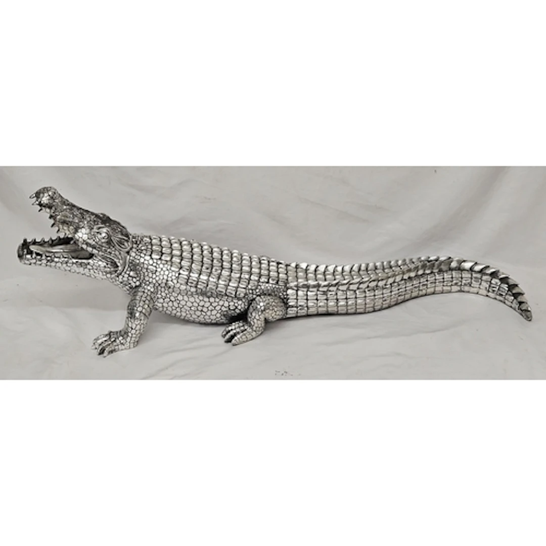 Large Silver Coloured Alligator/Crocodile Figurine approx. 9...