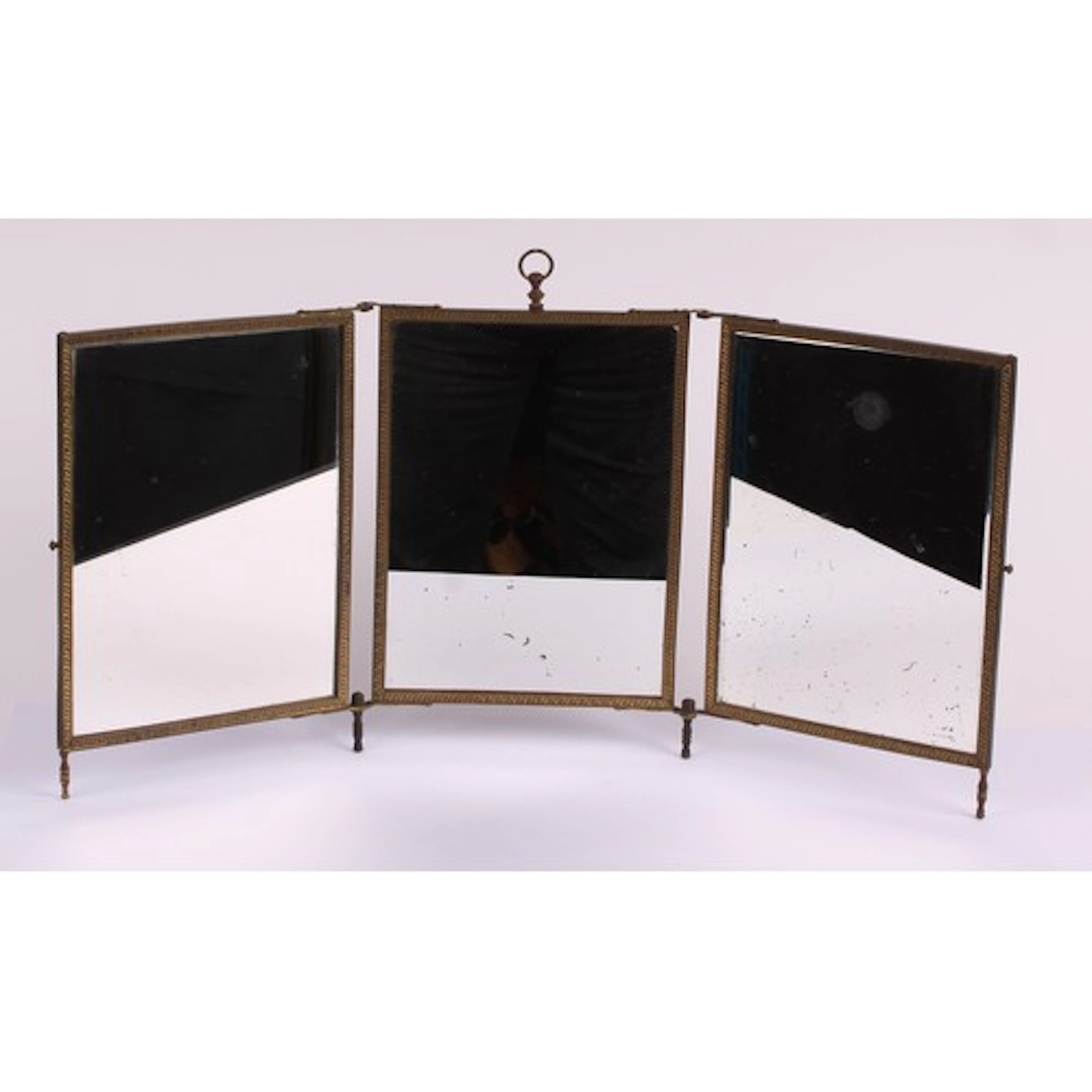 An Aesthetic Movement brass mounted triptych dressing table ...