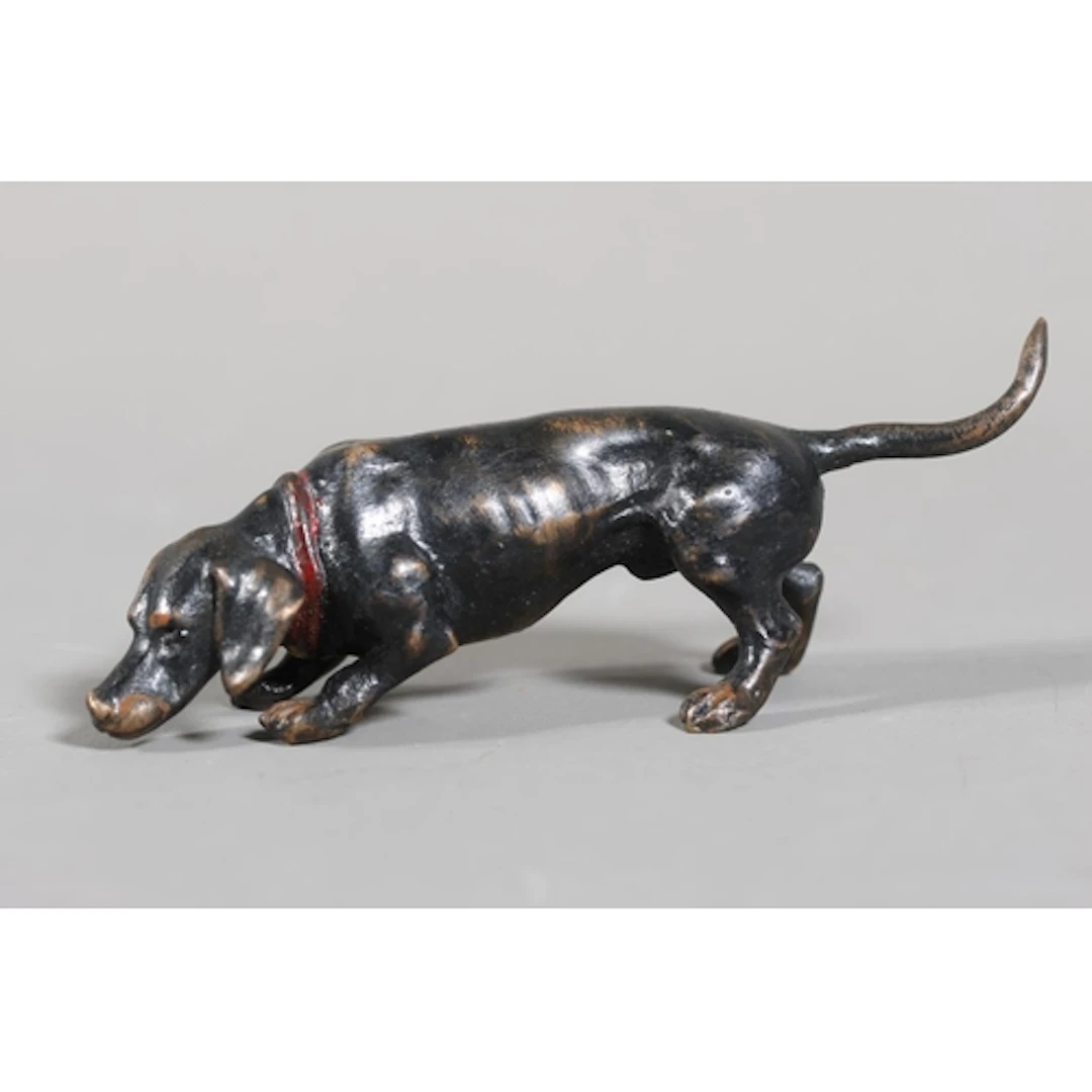 Cold painted bronze short legged hunting hound stamped Vienn...