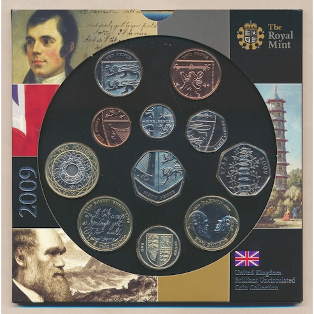2009 £2-1p Royal Mint uncirculated set of 11, including 50p ...