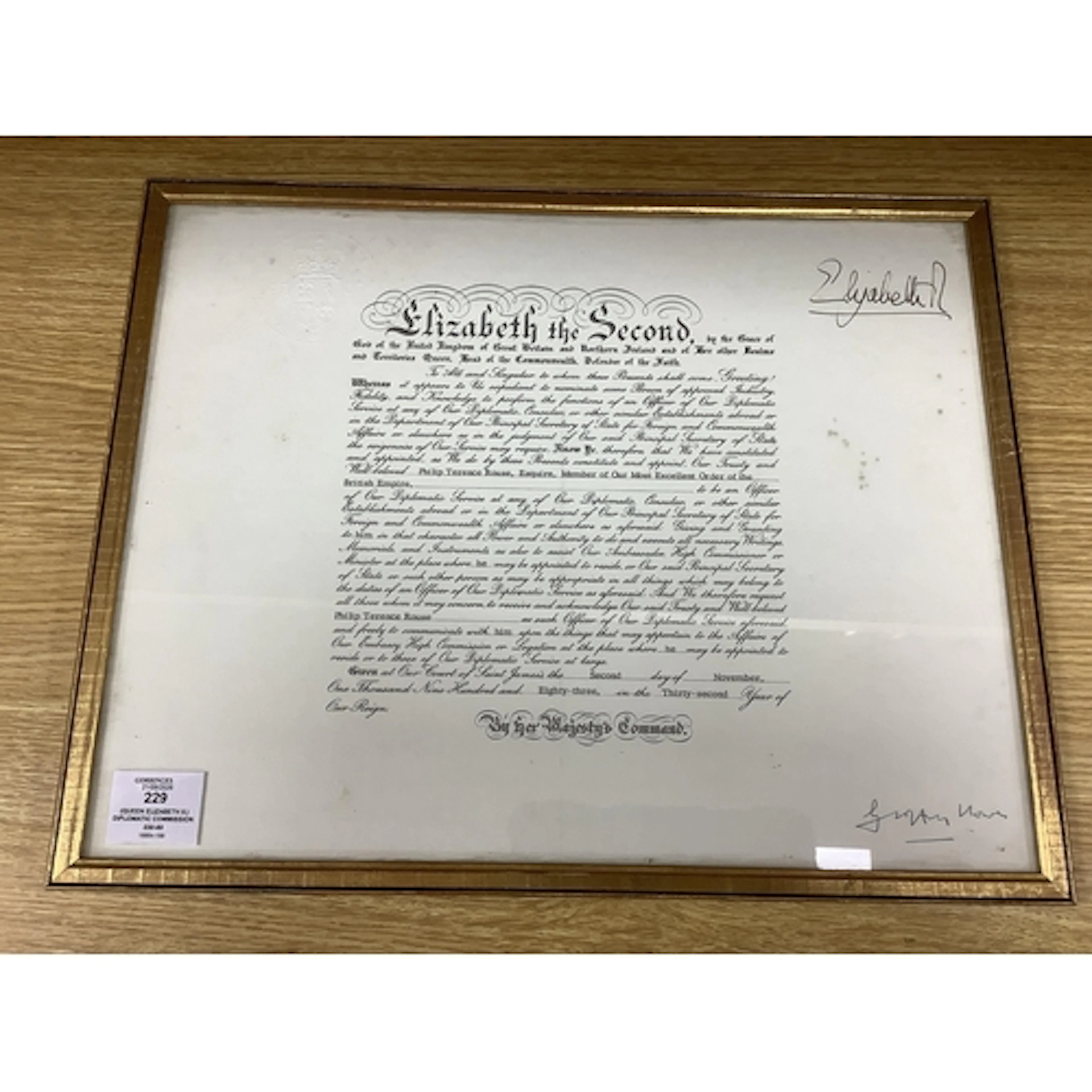 (Queen Elizabeth II.) Diplomatic Commission, signed by Queen...