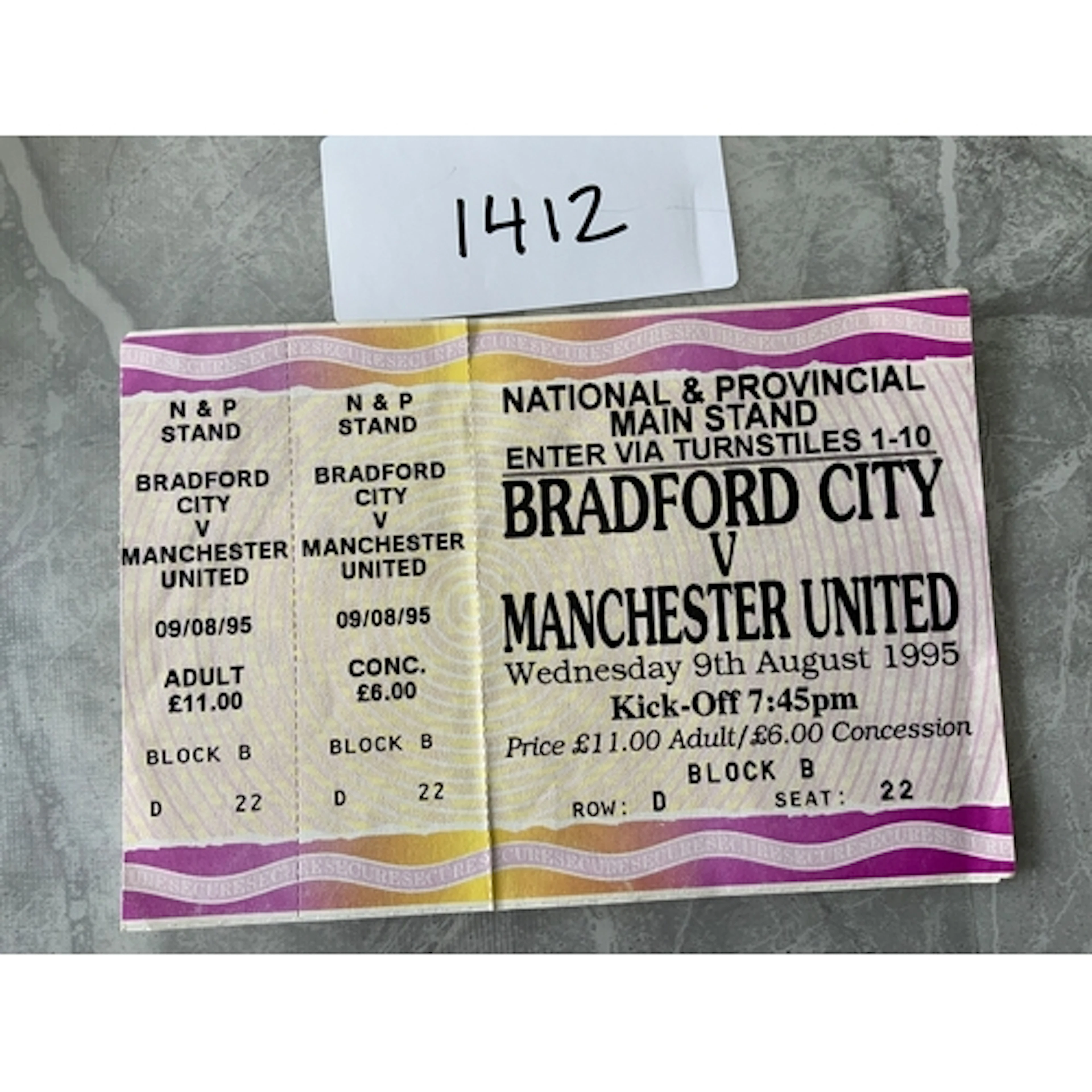 1995 Bradford City v Manchester United Unused Football Ticke...