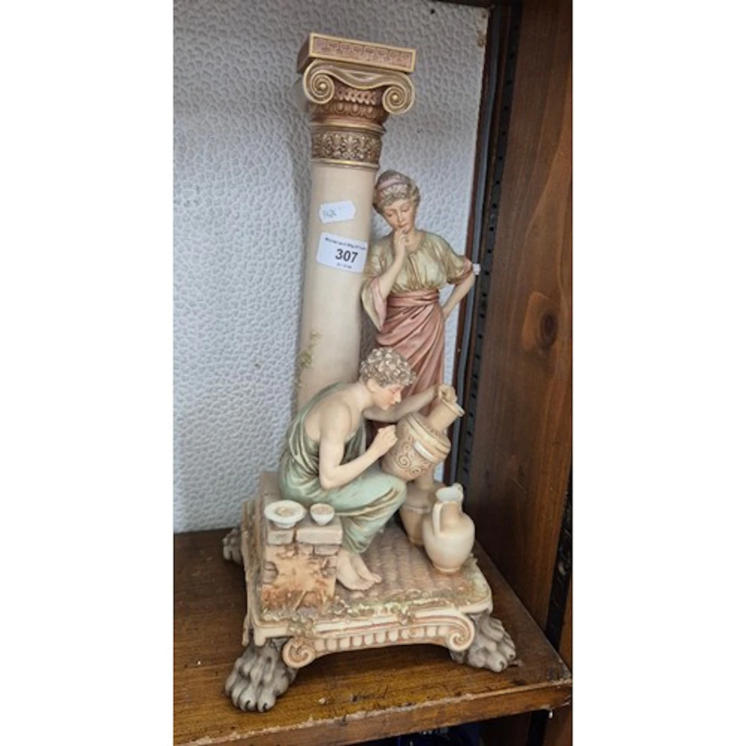 A Royal Dux figurine, The Greek Potters. Height appx 40cm.