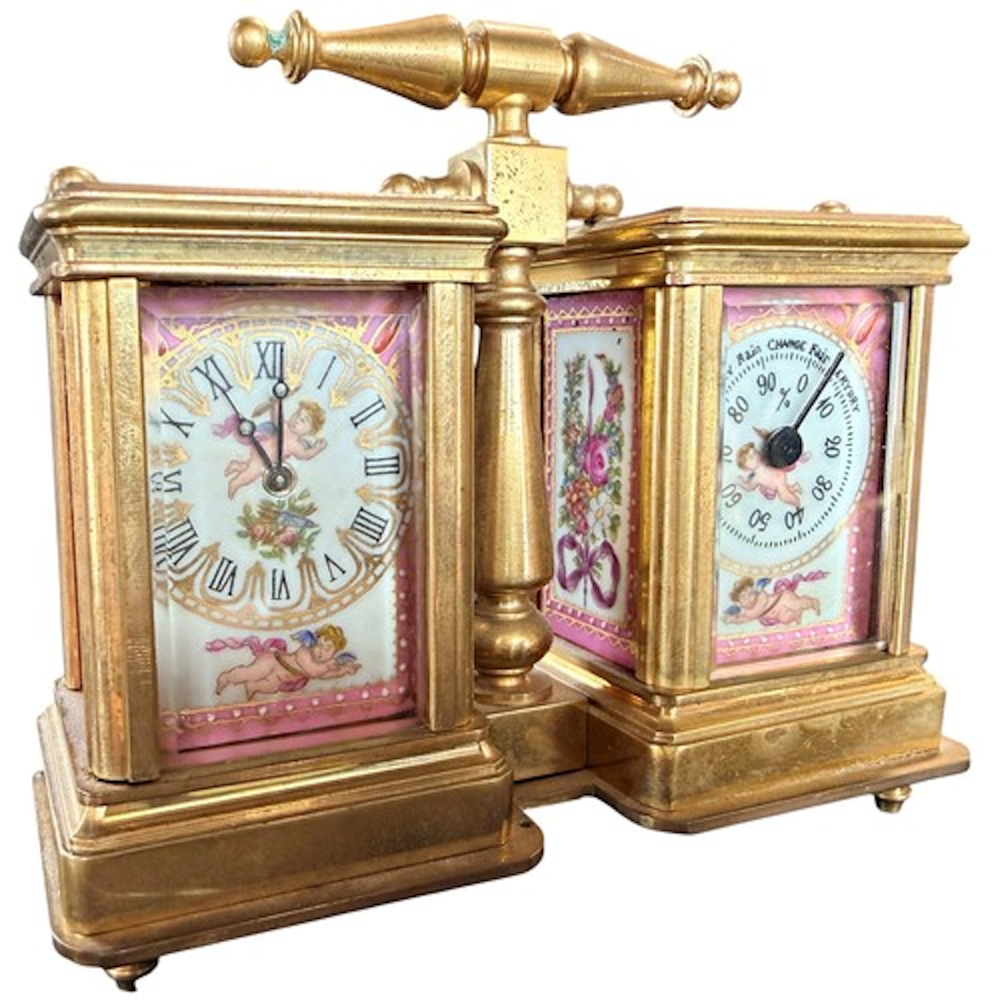 A 20th century brass and porcelain combination carriage cloc...