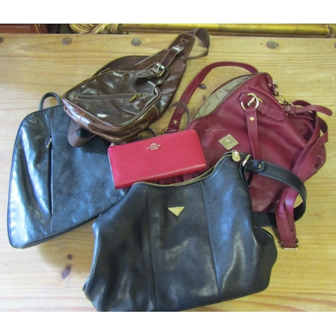 Four Ladies Leather Handbags and Ladies Leather Purse Five I...