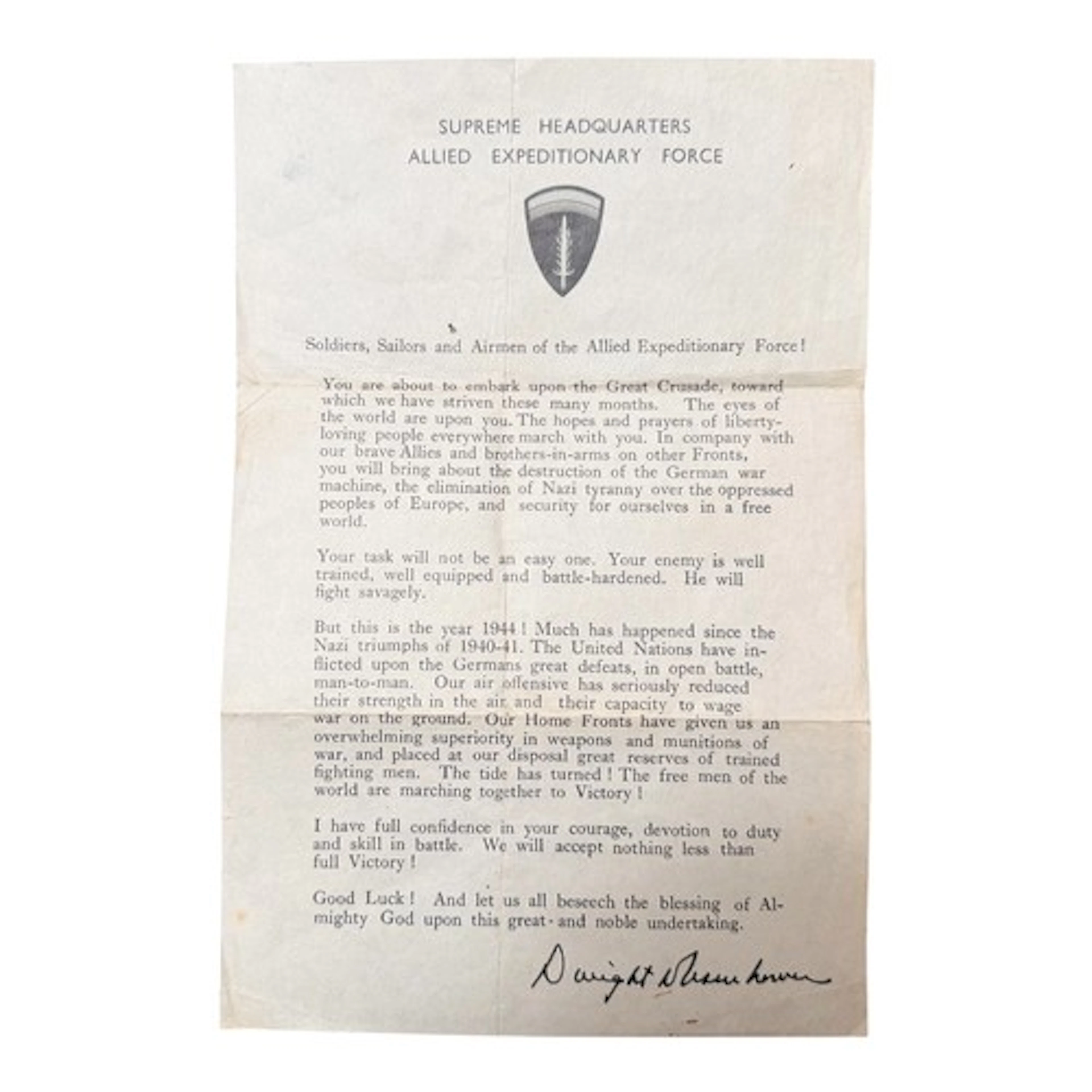 WW2 British SHAEF D-Day Letter from Eisenhower. Reverse has ...