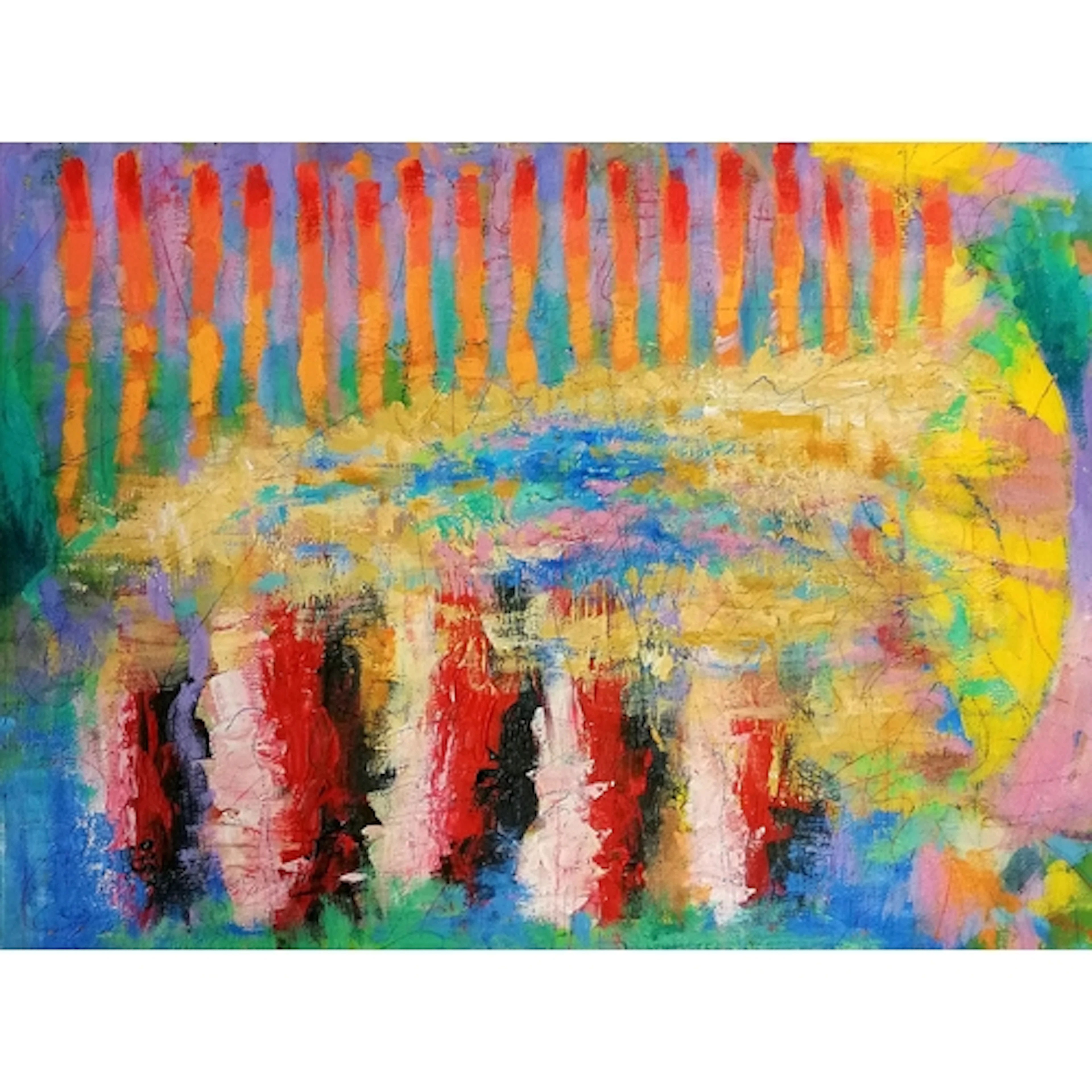 Tom Cullen Contemporary mixed media painting on canvas - sig...