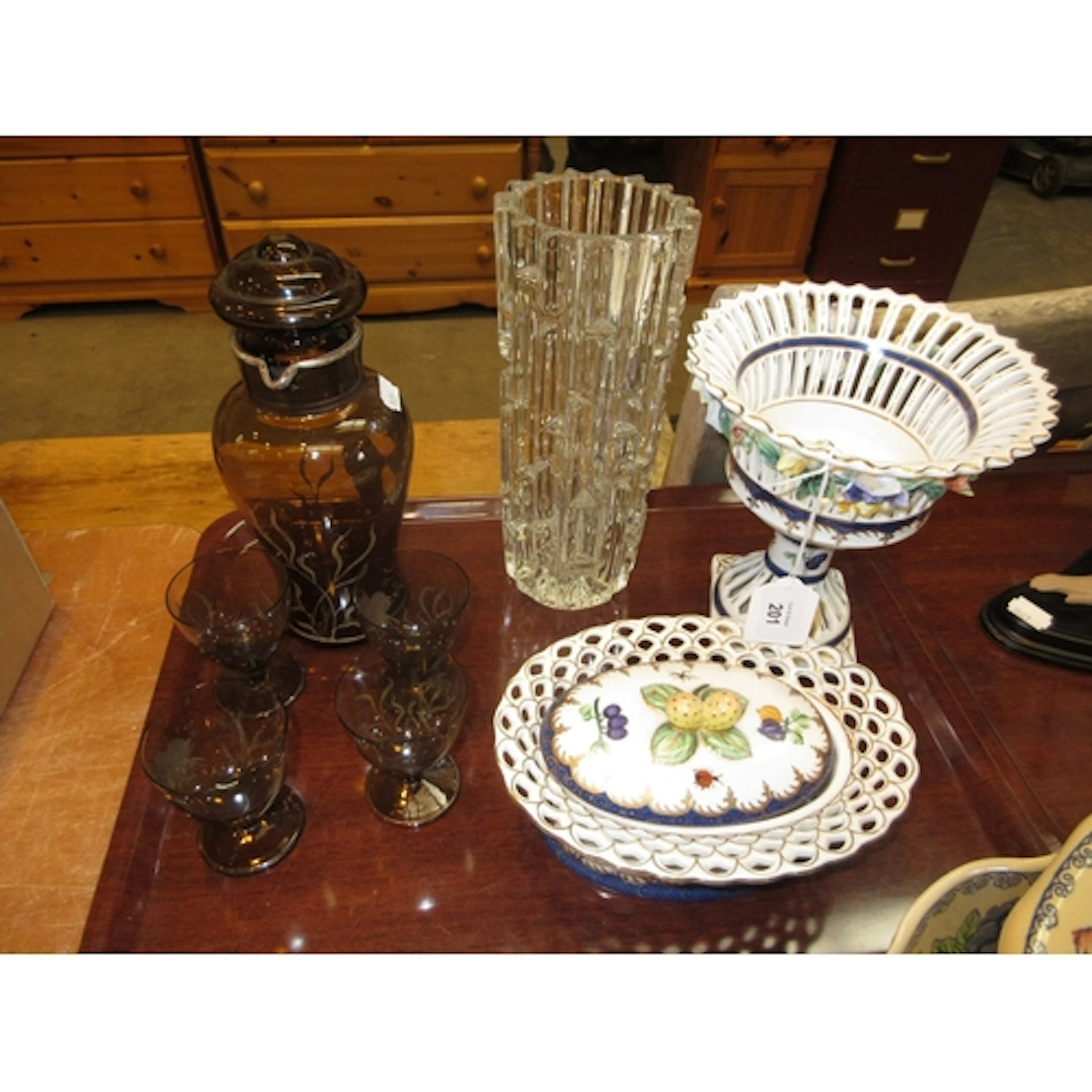 Five Piece Cocktail Set, Glass Vase, Porcelain Comport and T...