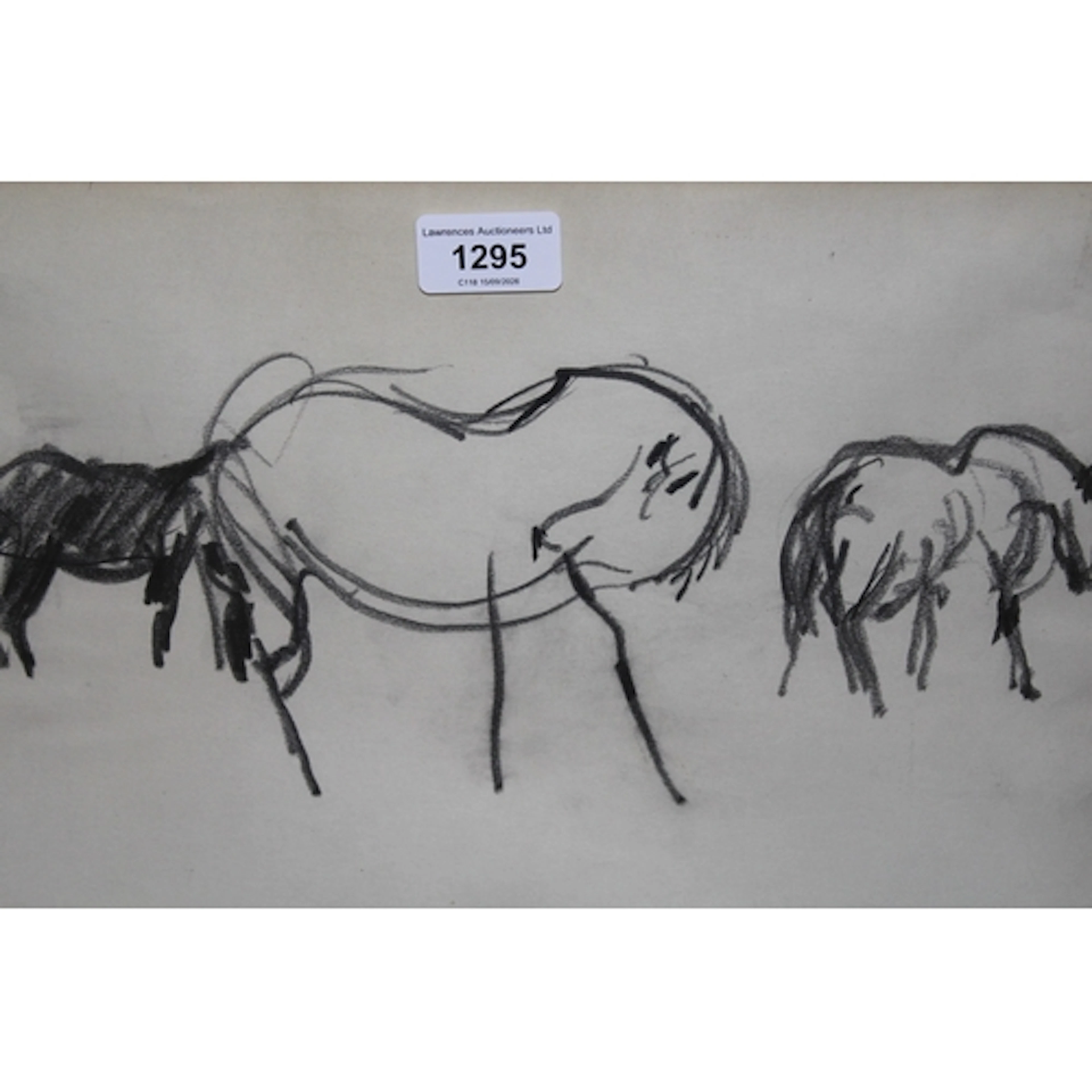 Julian Bond, charcoal drawing, abstract study of horses, sig...