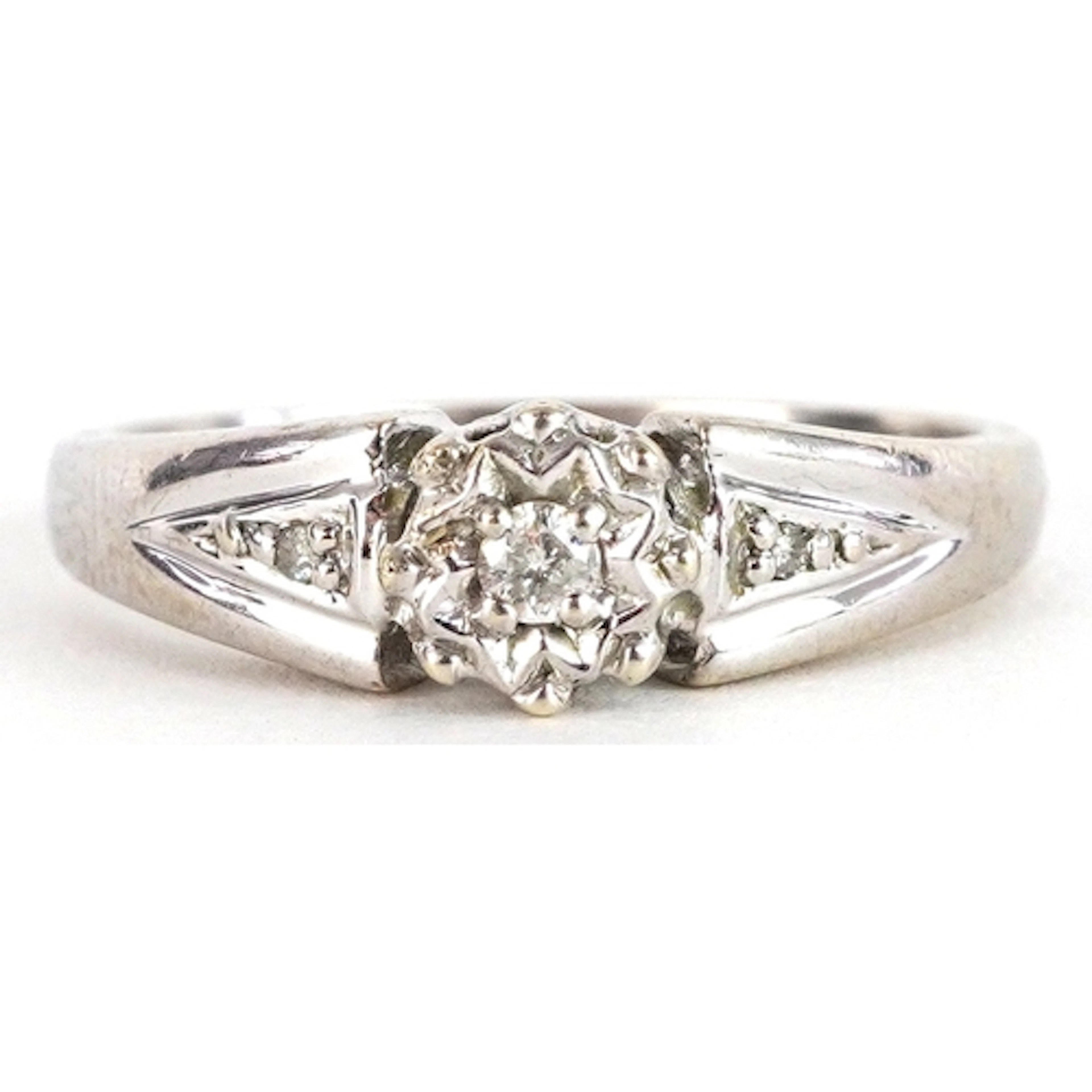 9ct white gold diamond solitaire ring with diamond set shoul...