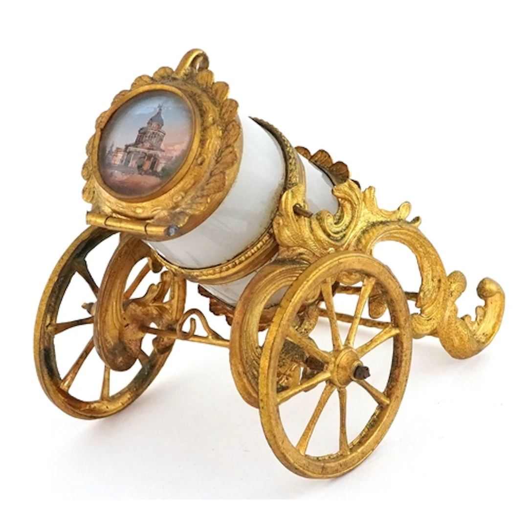 19th century Grand Tour gilt brass and opalescent glass tabl...