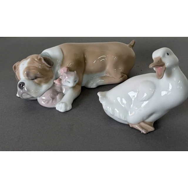 A Sleeping Bulldog "Unlikely friends" by Lladro and a Nao Du...