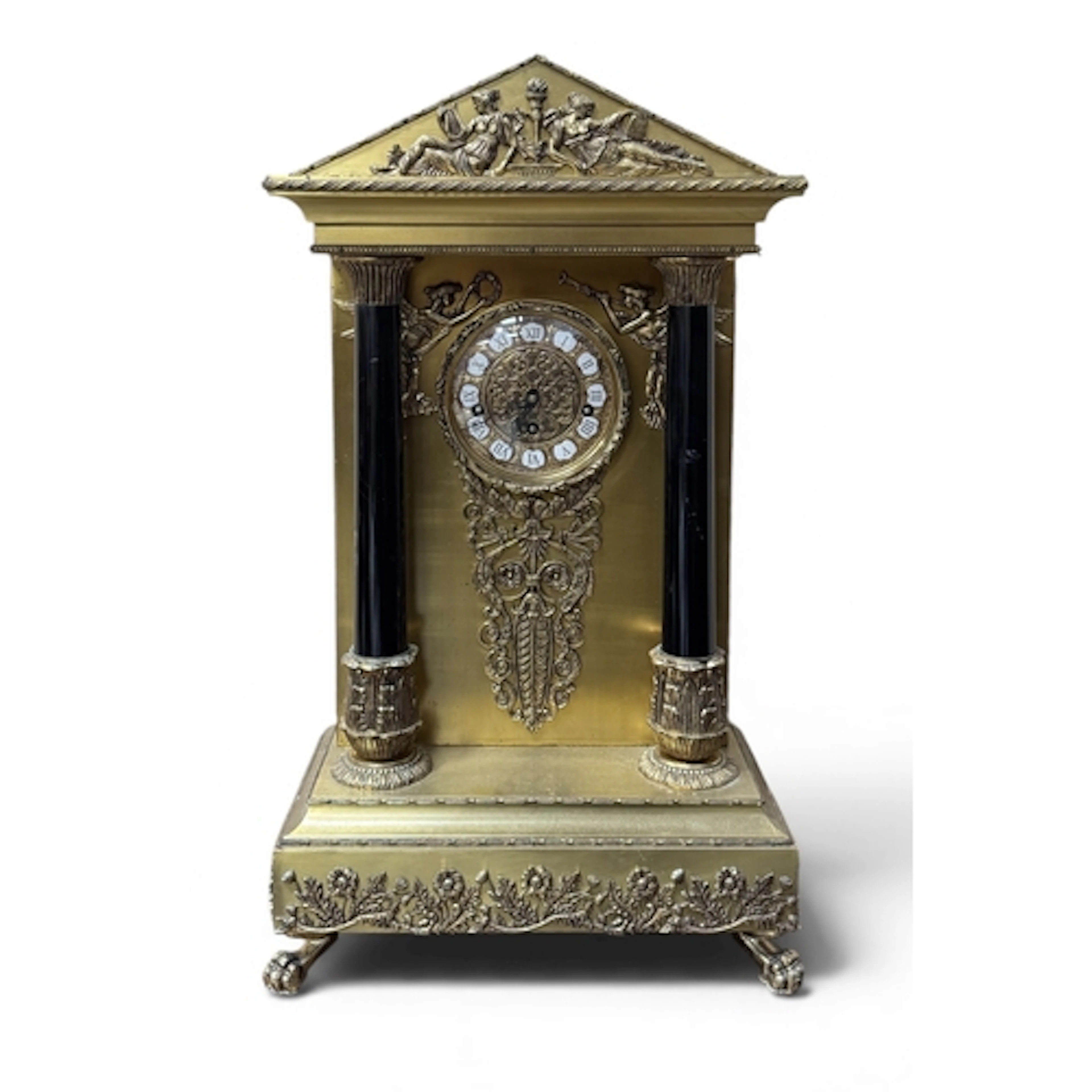 A 19TH CENTURY BRASS ARCHITECTURAL EMPIRE STYLE CLOCK 35cm x...