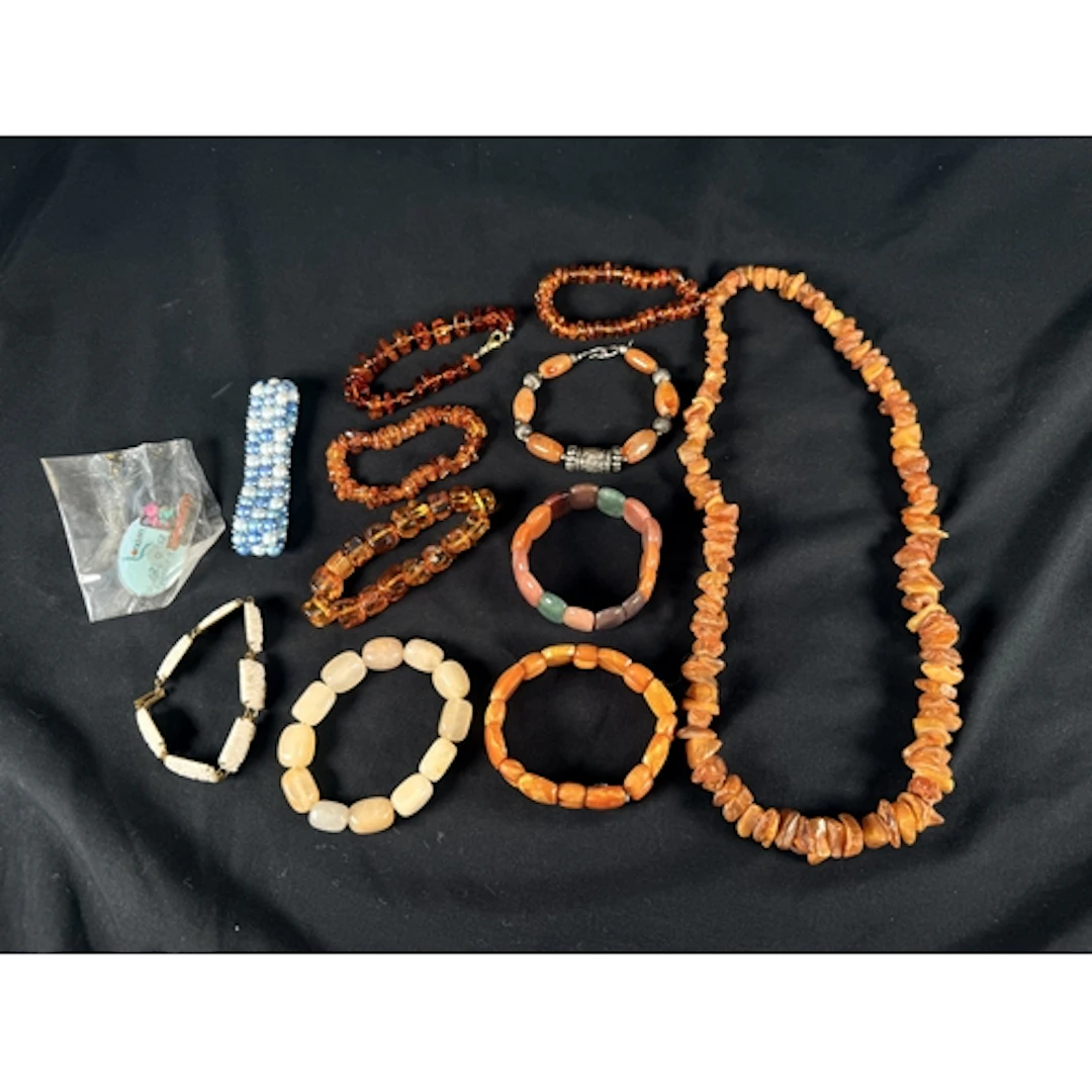 A string of reconstituted amber chips; a selection of amber ...