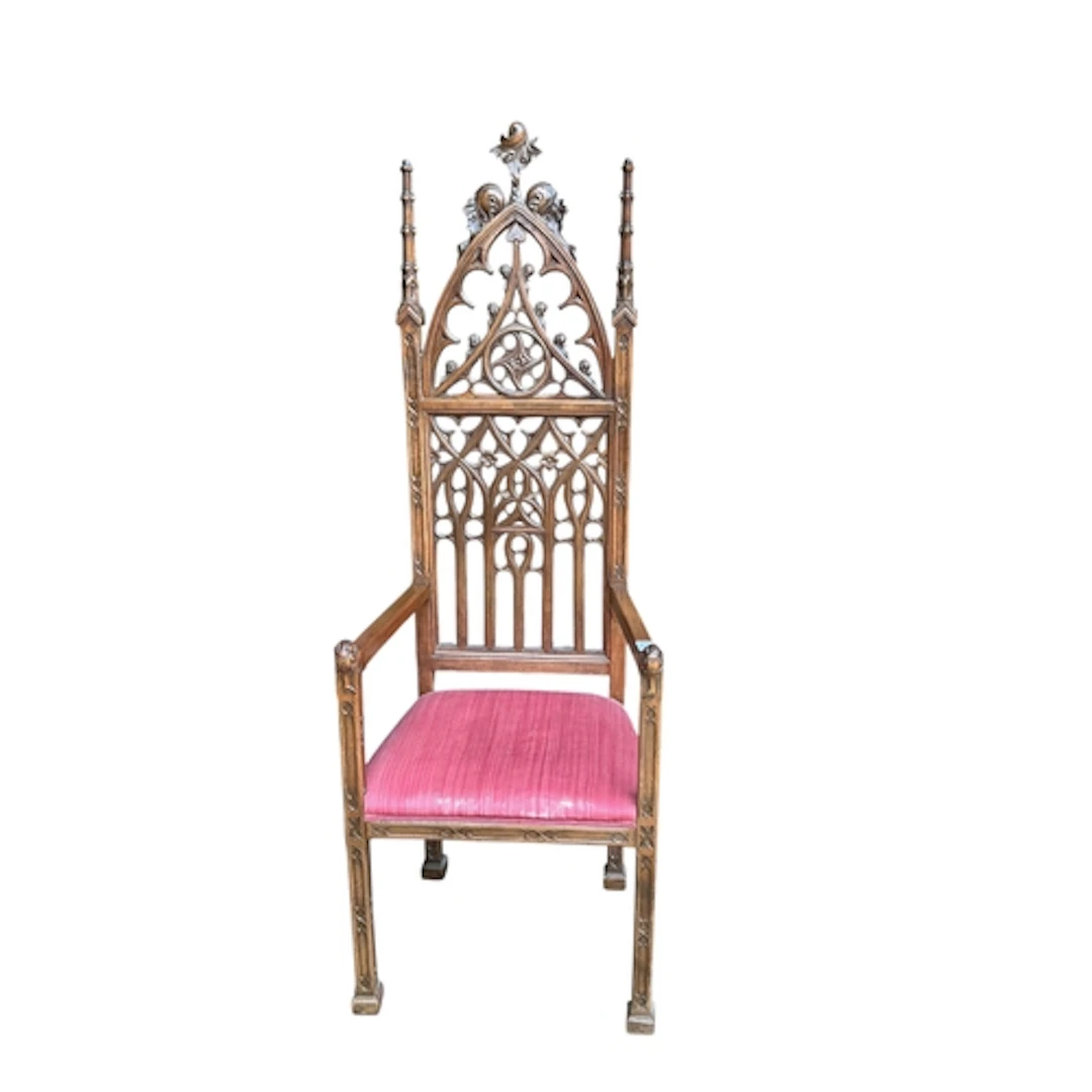 A 19th century carved mahogany Gothic revival armchair, widt...