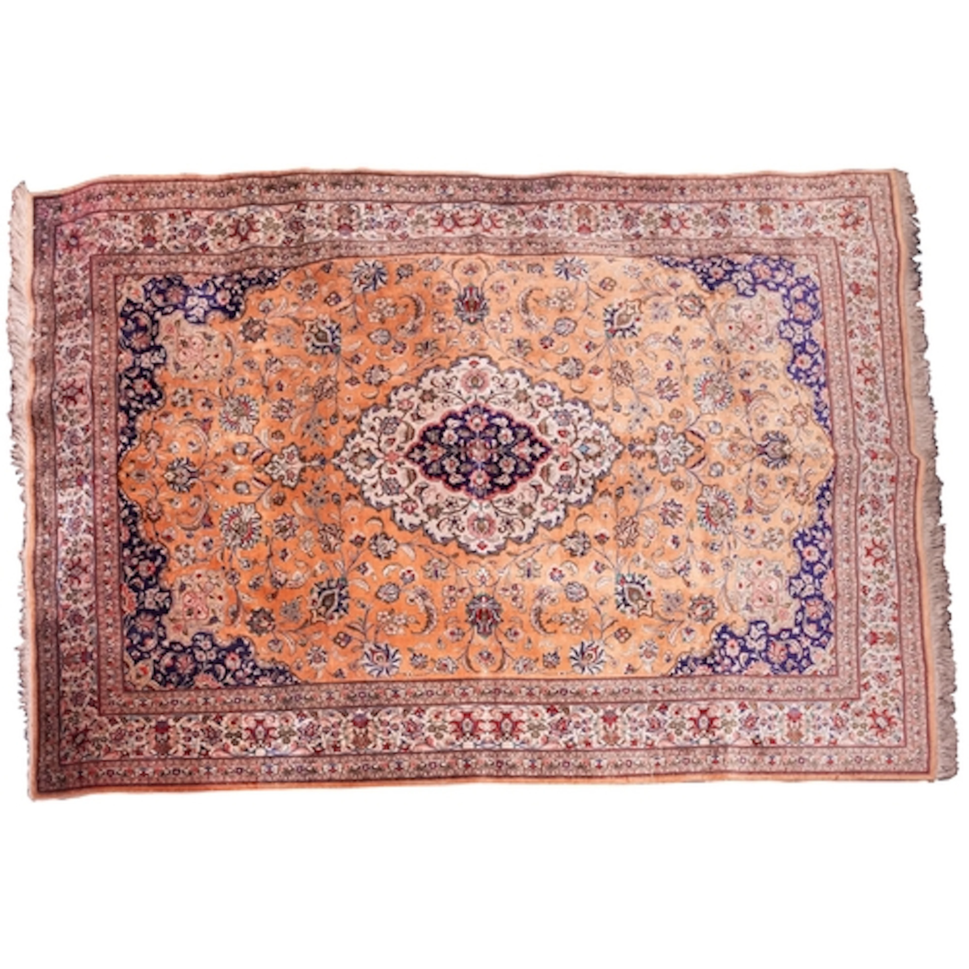 An Isfahan part silk carpet, the peach field with a central ...