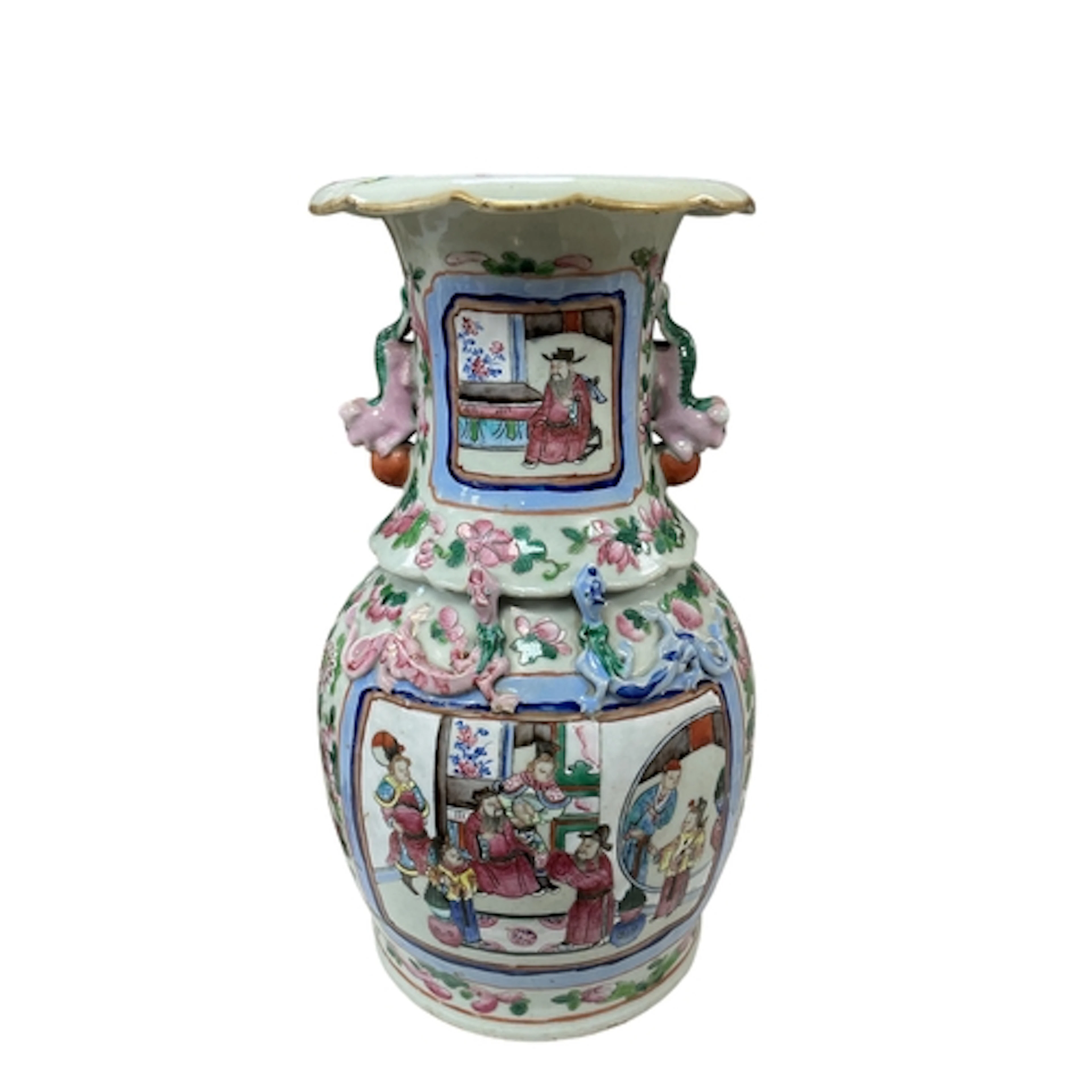 A 19th century Chinese famille rose vase with enamelled figu...