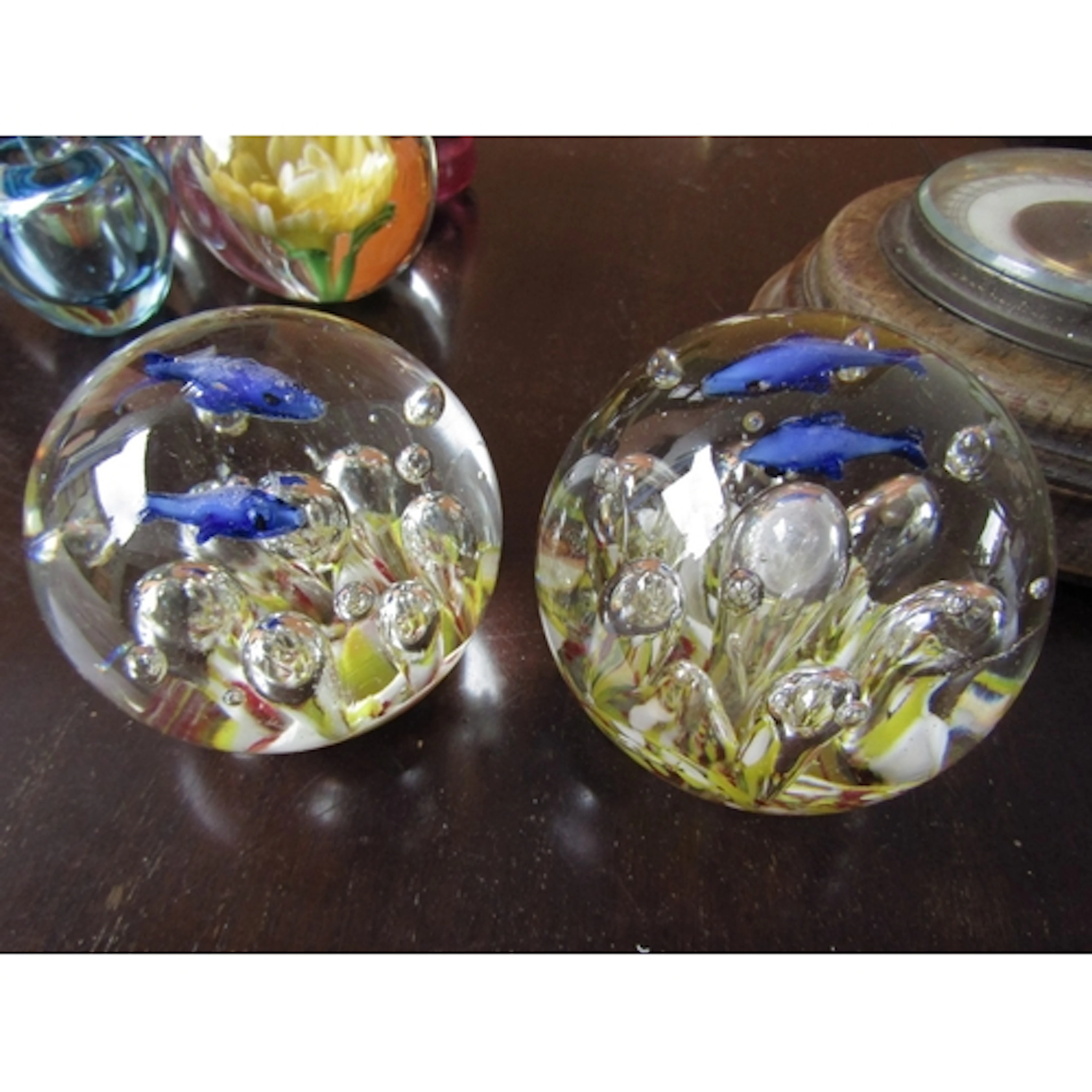 Pair of Vintage French Crystal Paperweights Good Original Co...