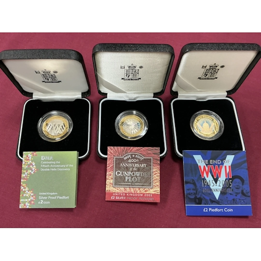 Three Royal Mint Silver Proof Piedfort £2 Coins, includes a ...