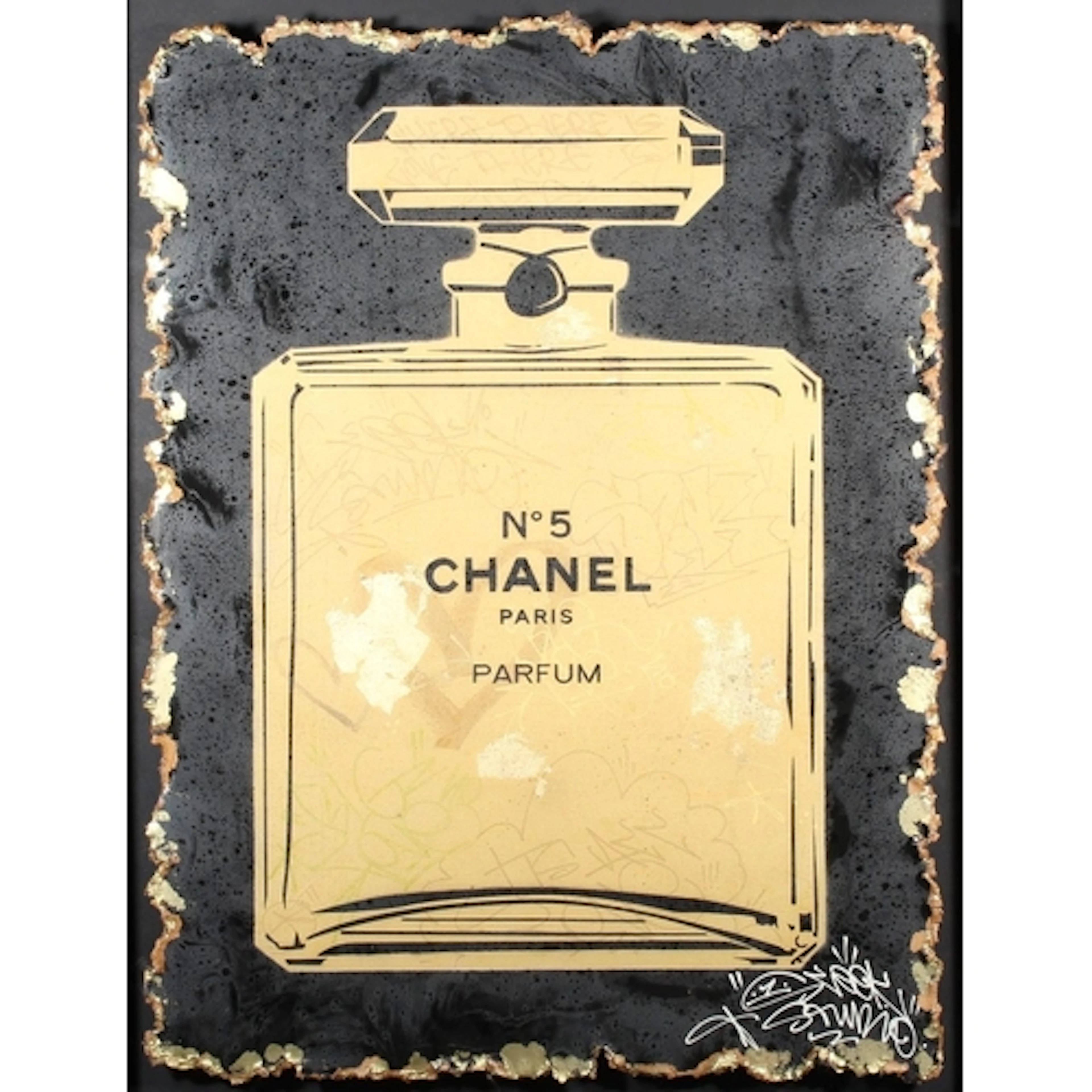 SLEEK Chanel No 5 Mixed media with spray paint, signed low...