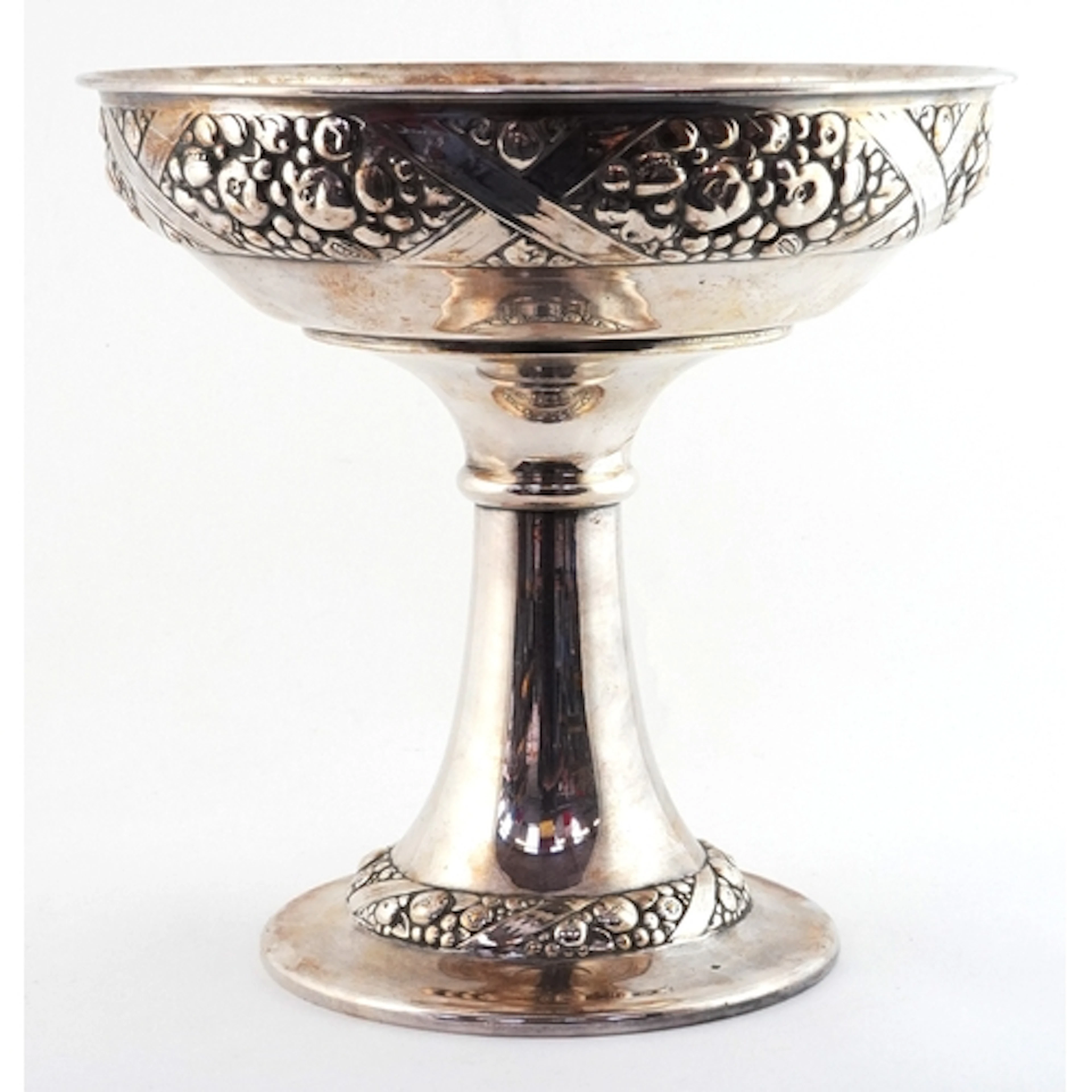 Kayser, Art Nouveau silver plated tazza with repoussé rosebu...