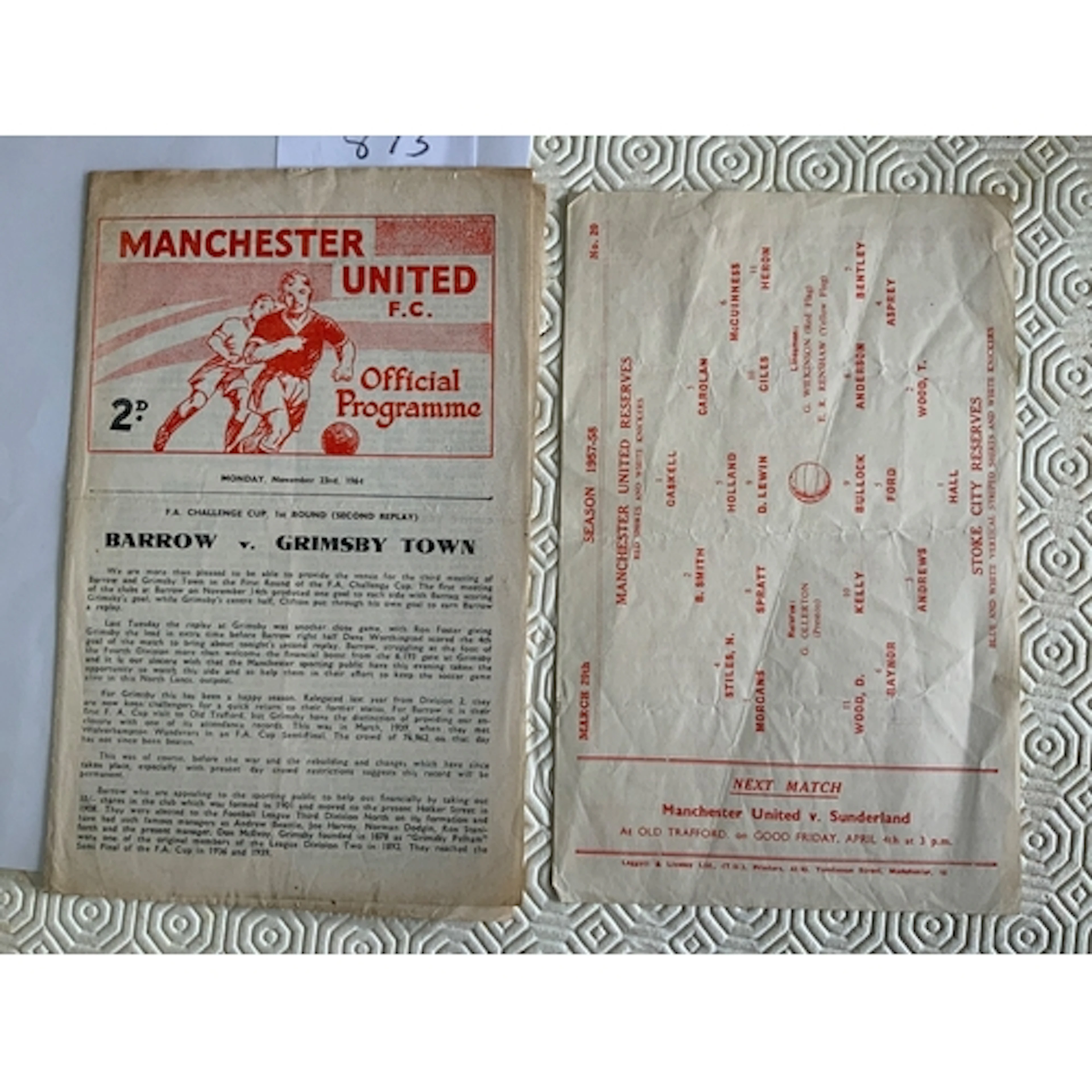 64/65 Barrow v Grimsby Football Programme At Manchester Unit...
