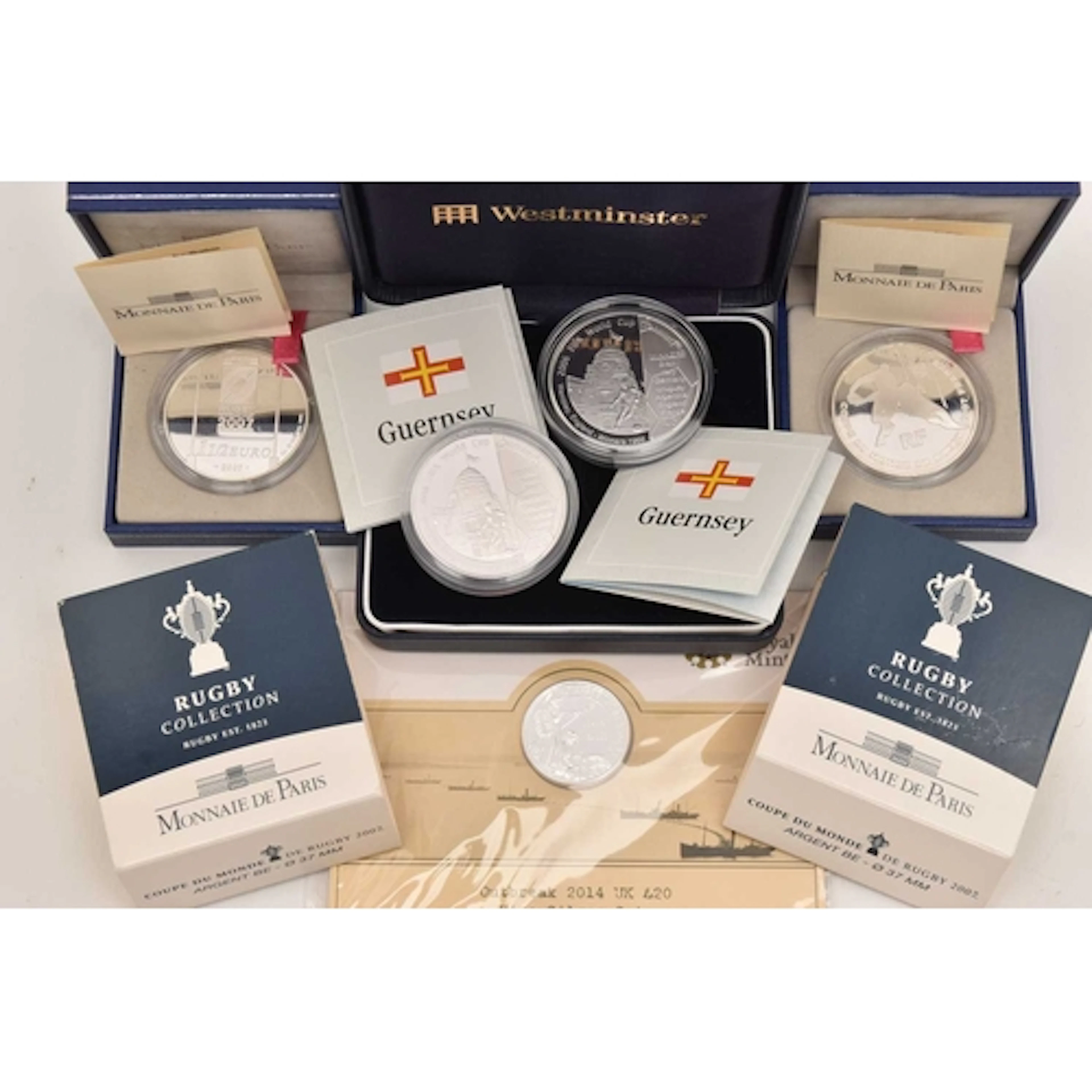 Silver. 2x singlely cased 2007 Proof French Rugby World Cup ...