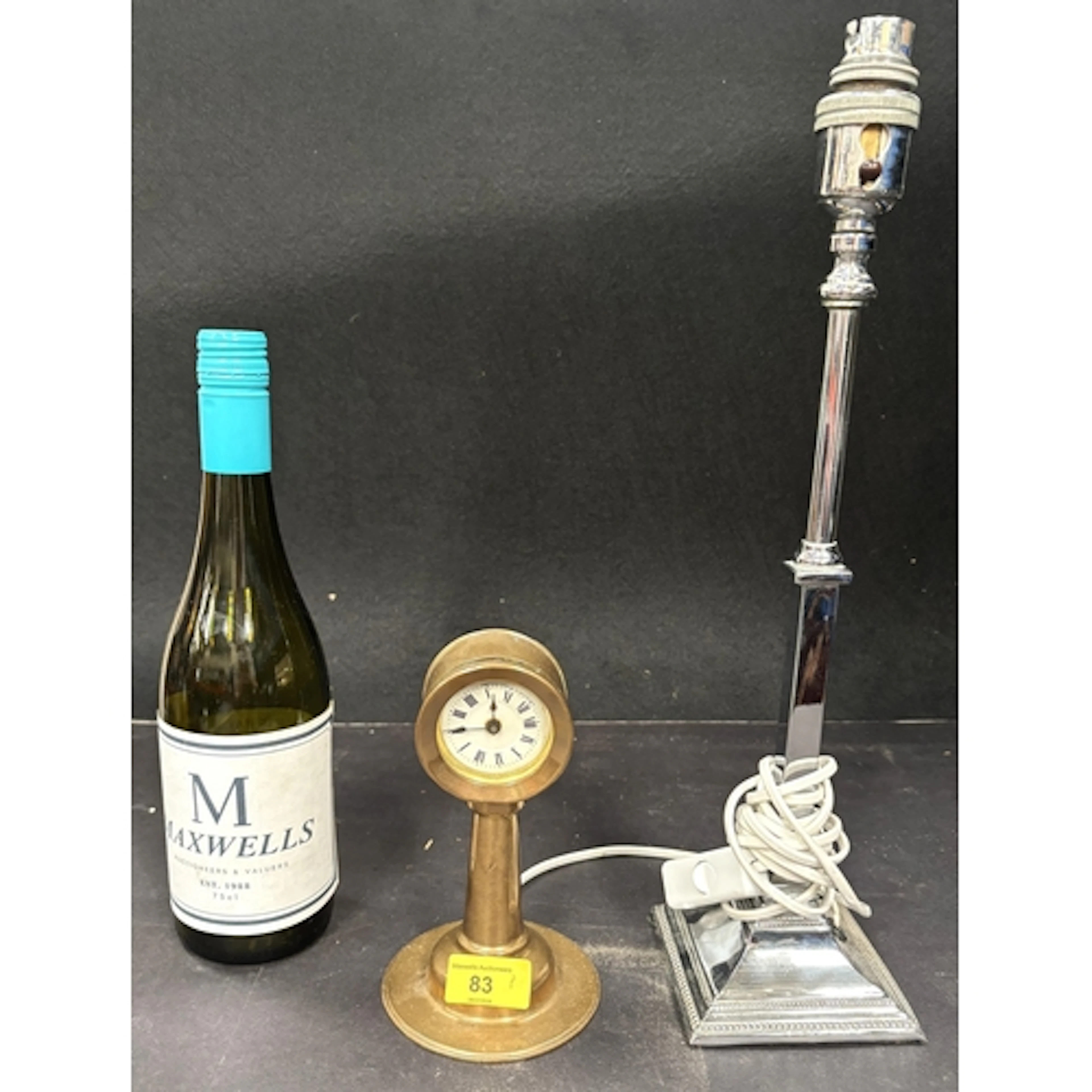 An Art Deco Chrome table lamp with stepped box 42cm and a br...