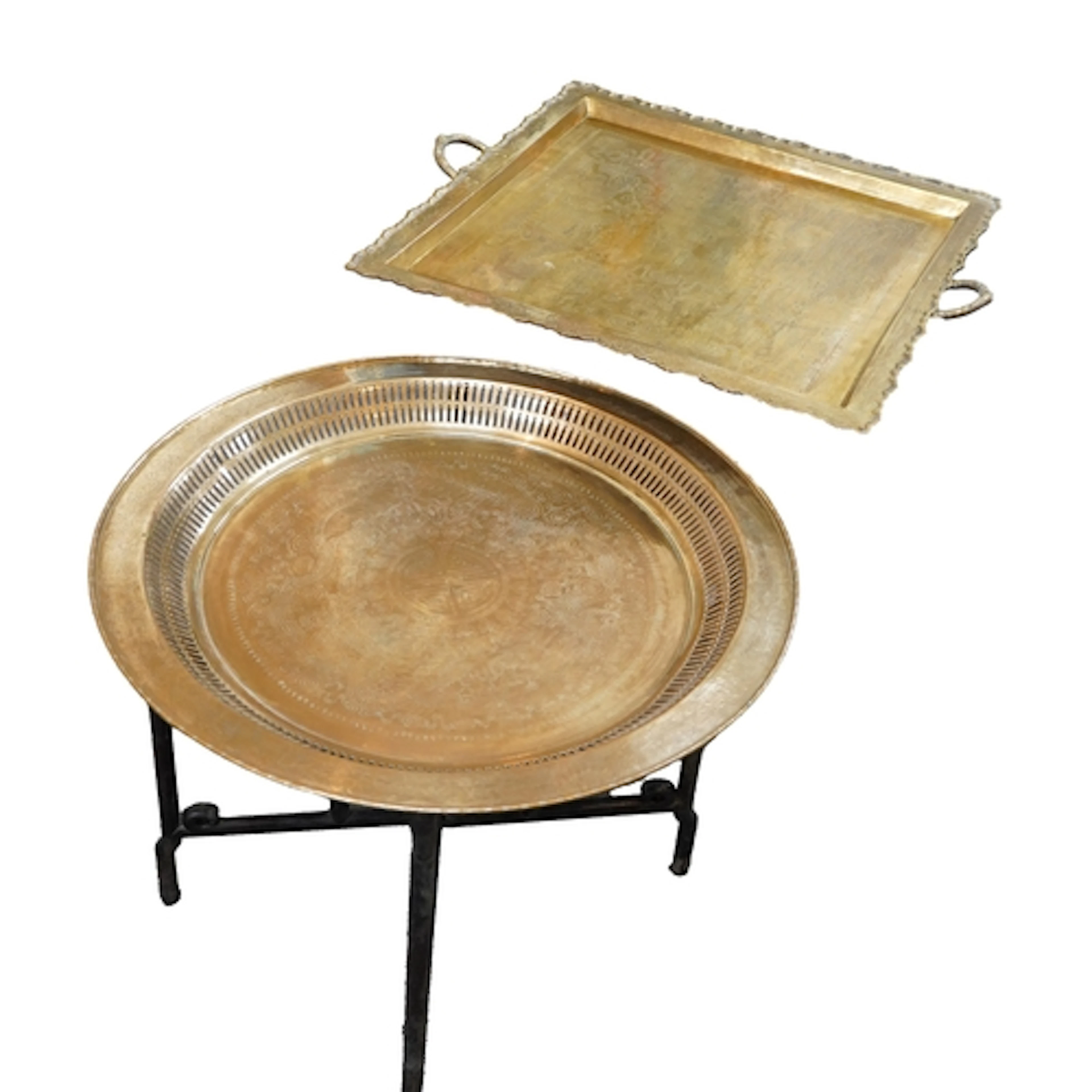 Two Chinese engraved brass 'dragon' trays, early 20th centur...