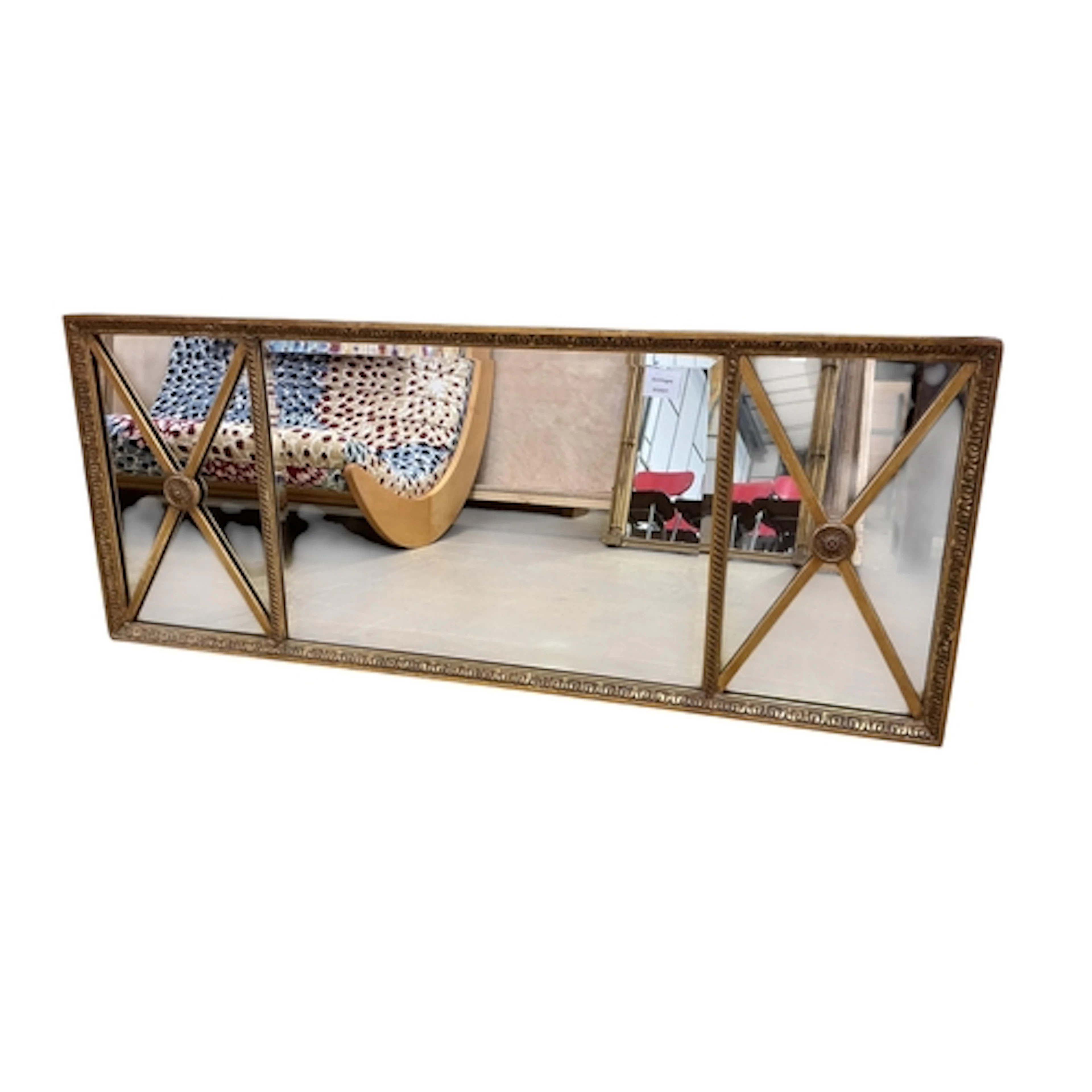 A Regency style giltwood triple plate wall mirror, width 113...