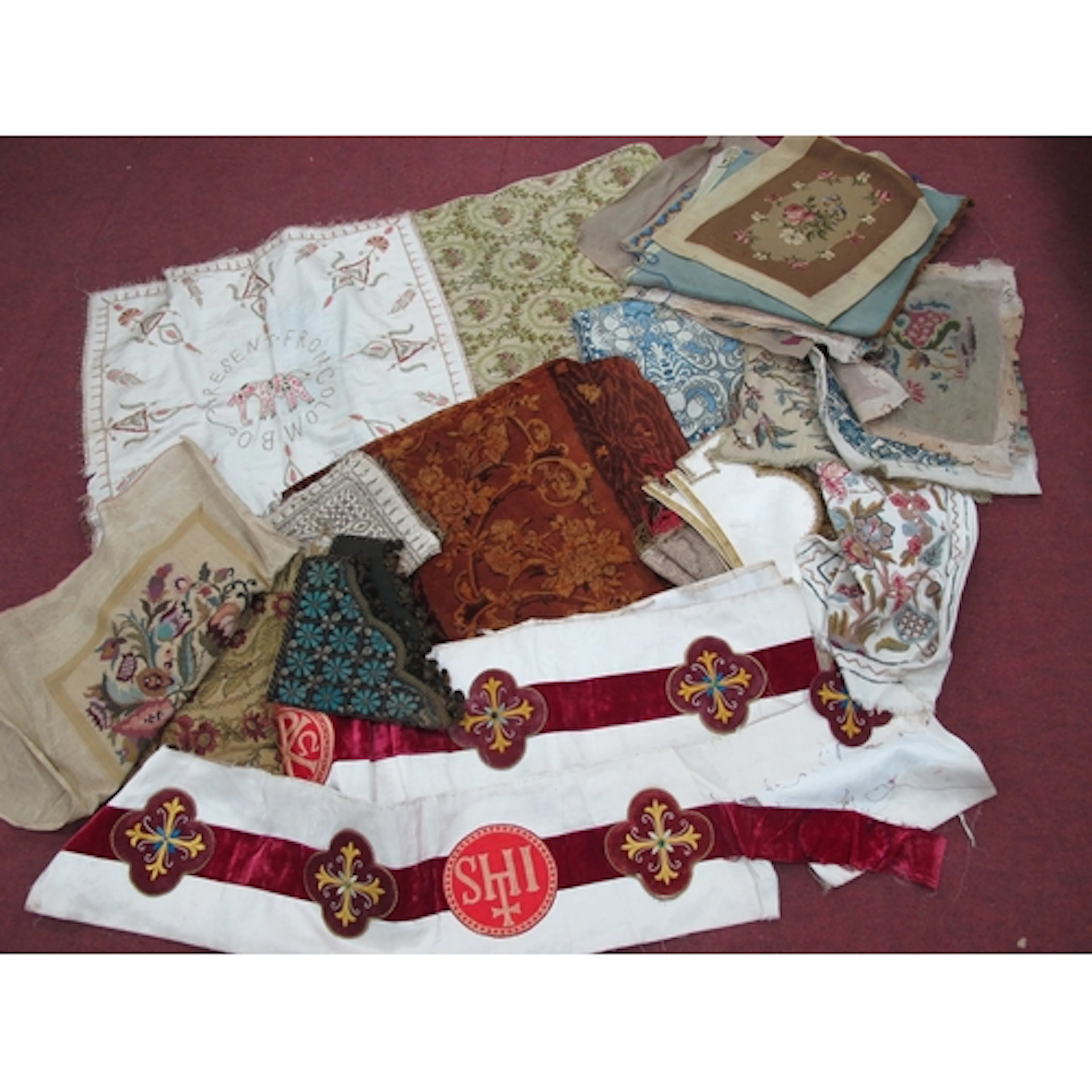 Tapestry Chair Seat and Cushion Panels, Embroidered liturgic...