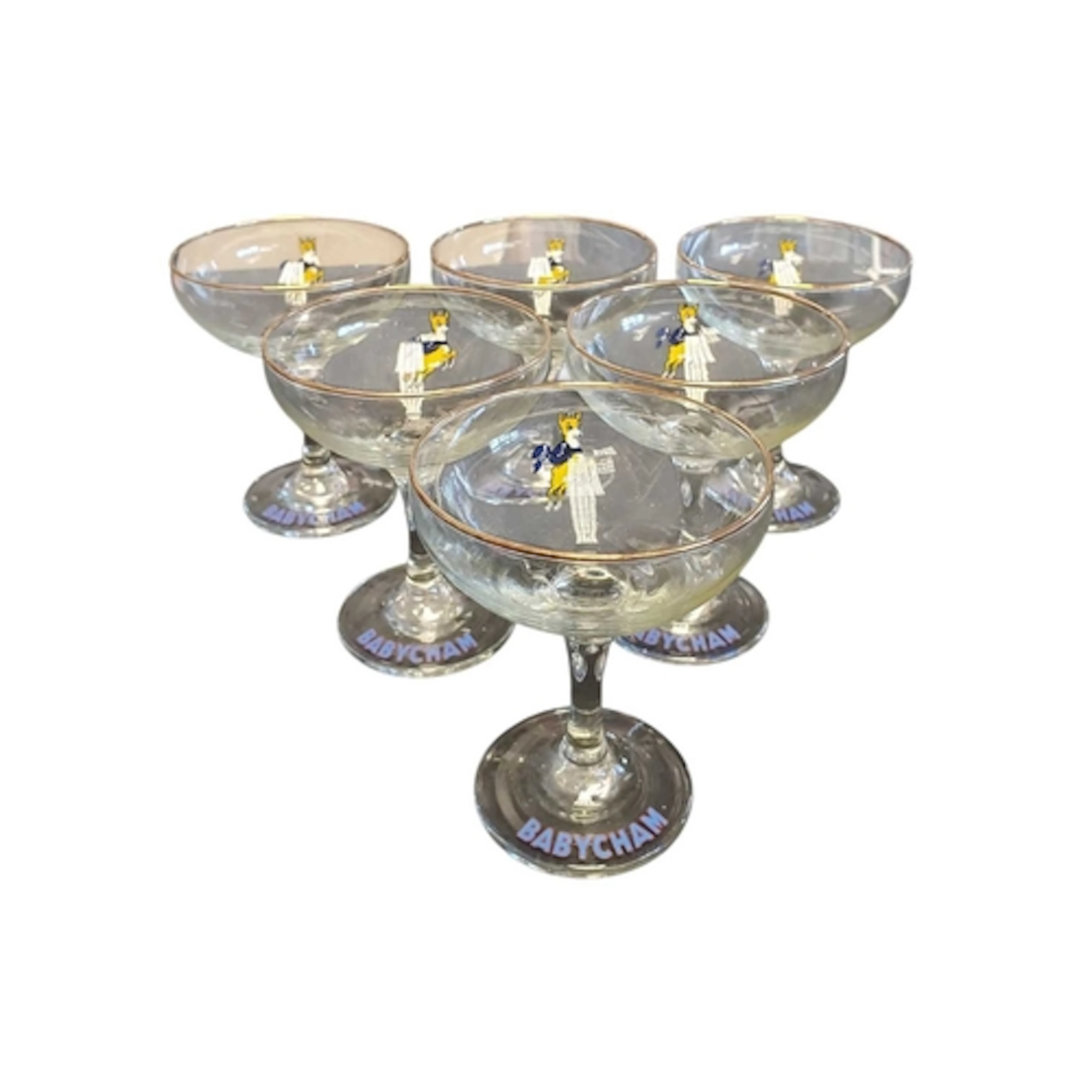 Babycham - Six vintage 20th century sparkling wine coup glas...