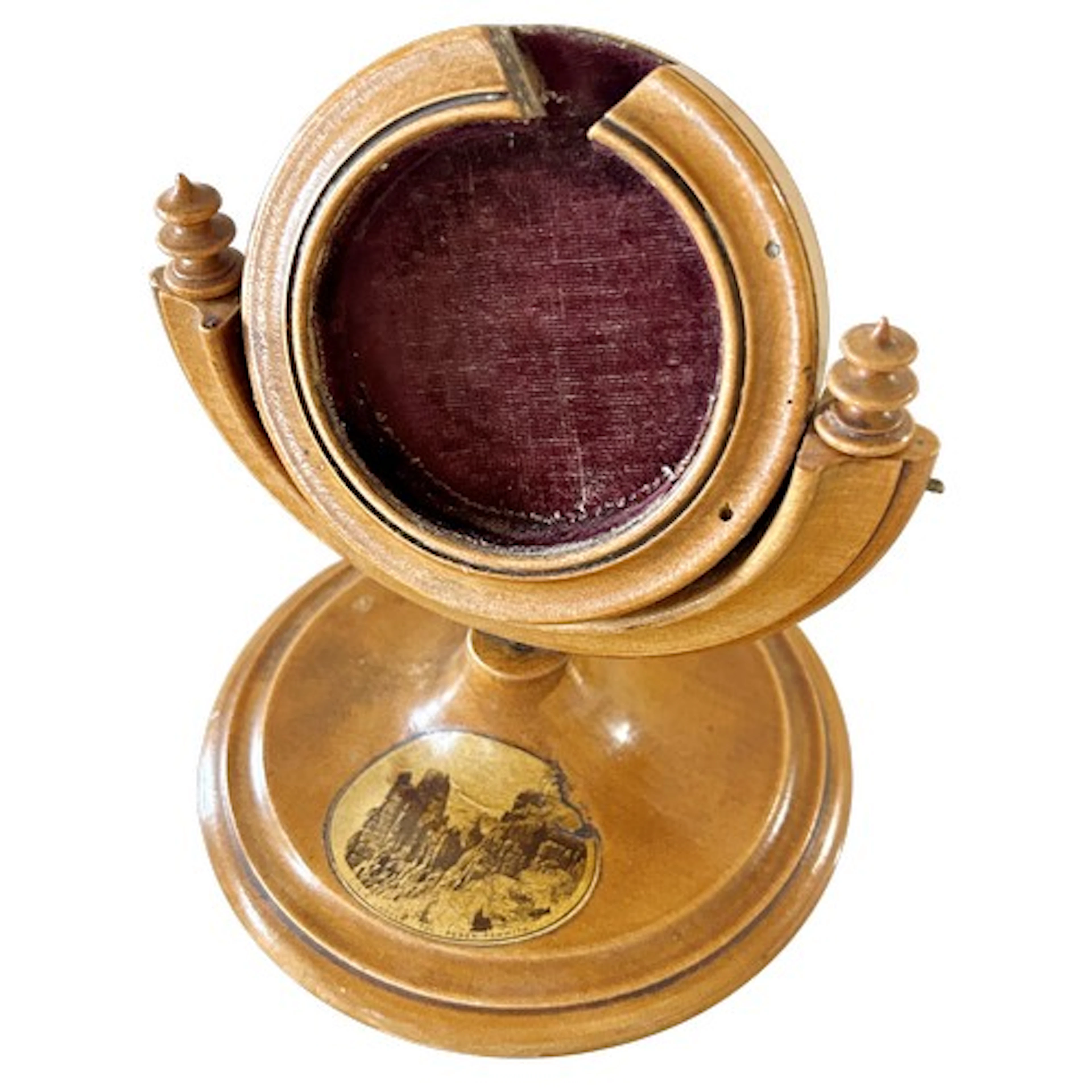 An Mauchline ware fob watch stand, with swivel mount, of Wel...