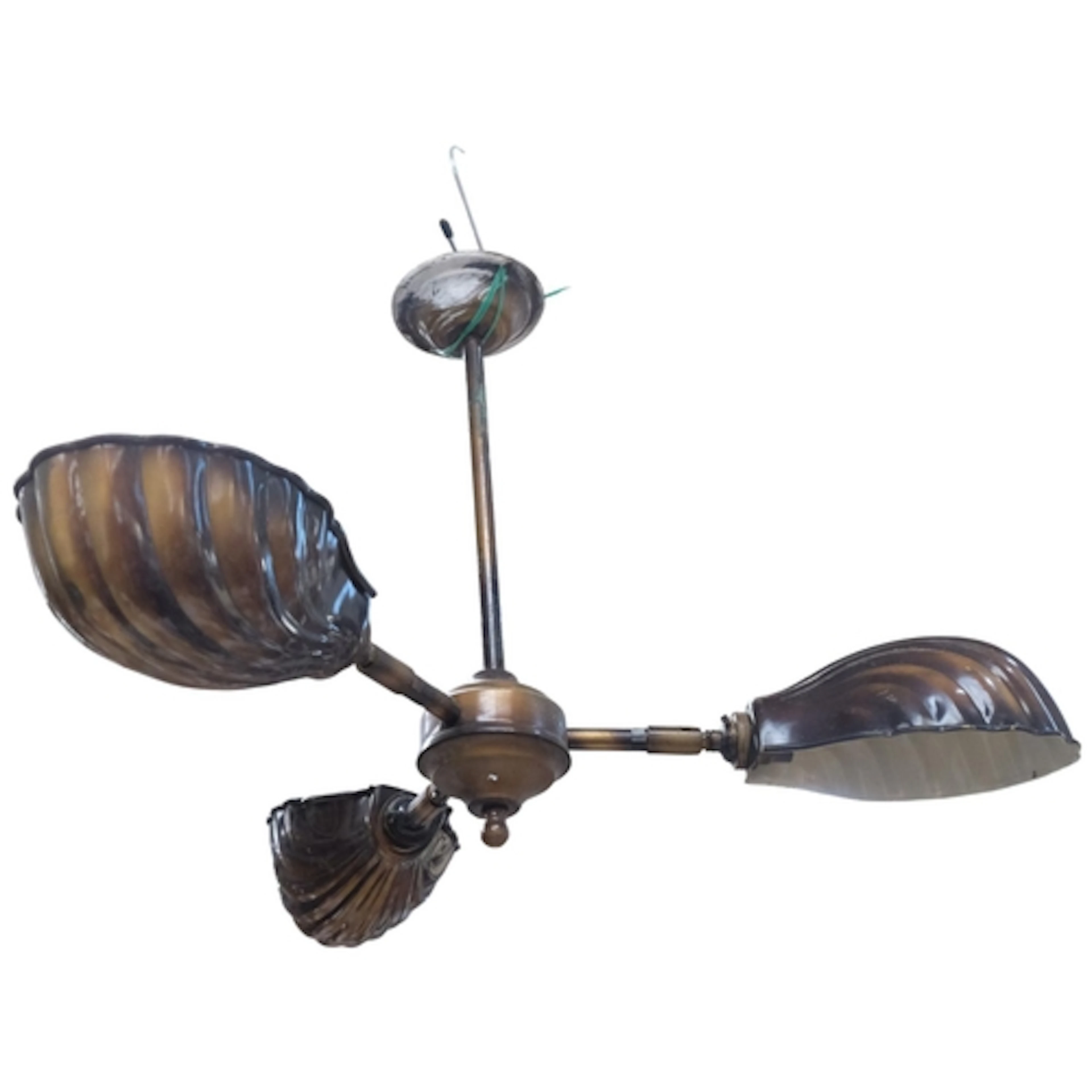 Antique style 3-branch chandelier, with metal shell design s...