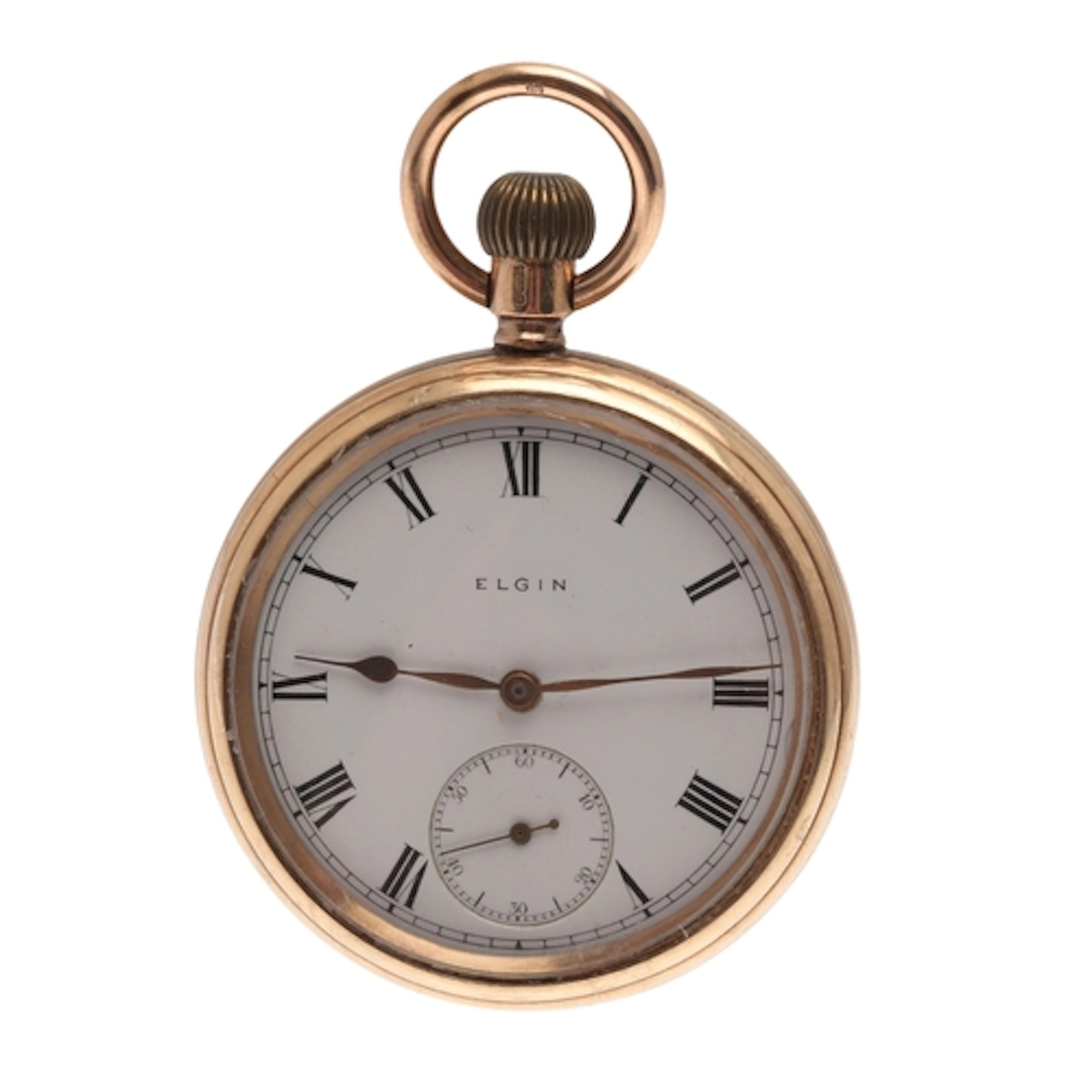 A 9CT GOLD OPEN FACED POCKET WATCH BY ELGIN. the signed whit...