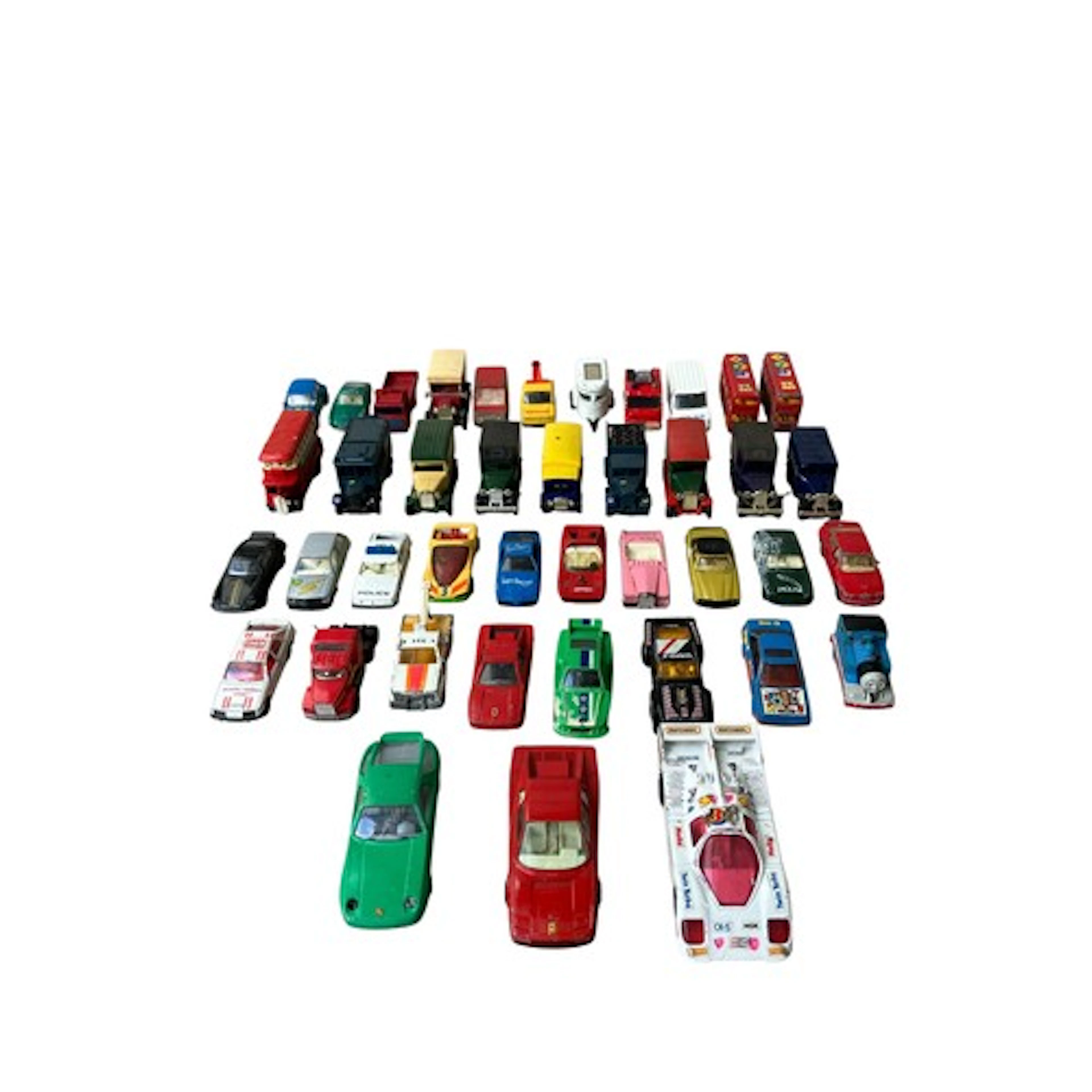 Collection of vintage die-cast toy cars, including various m...