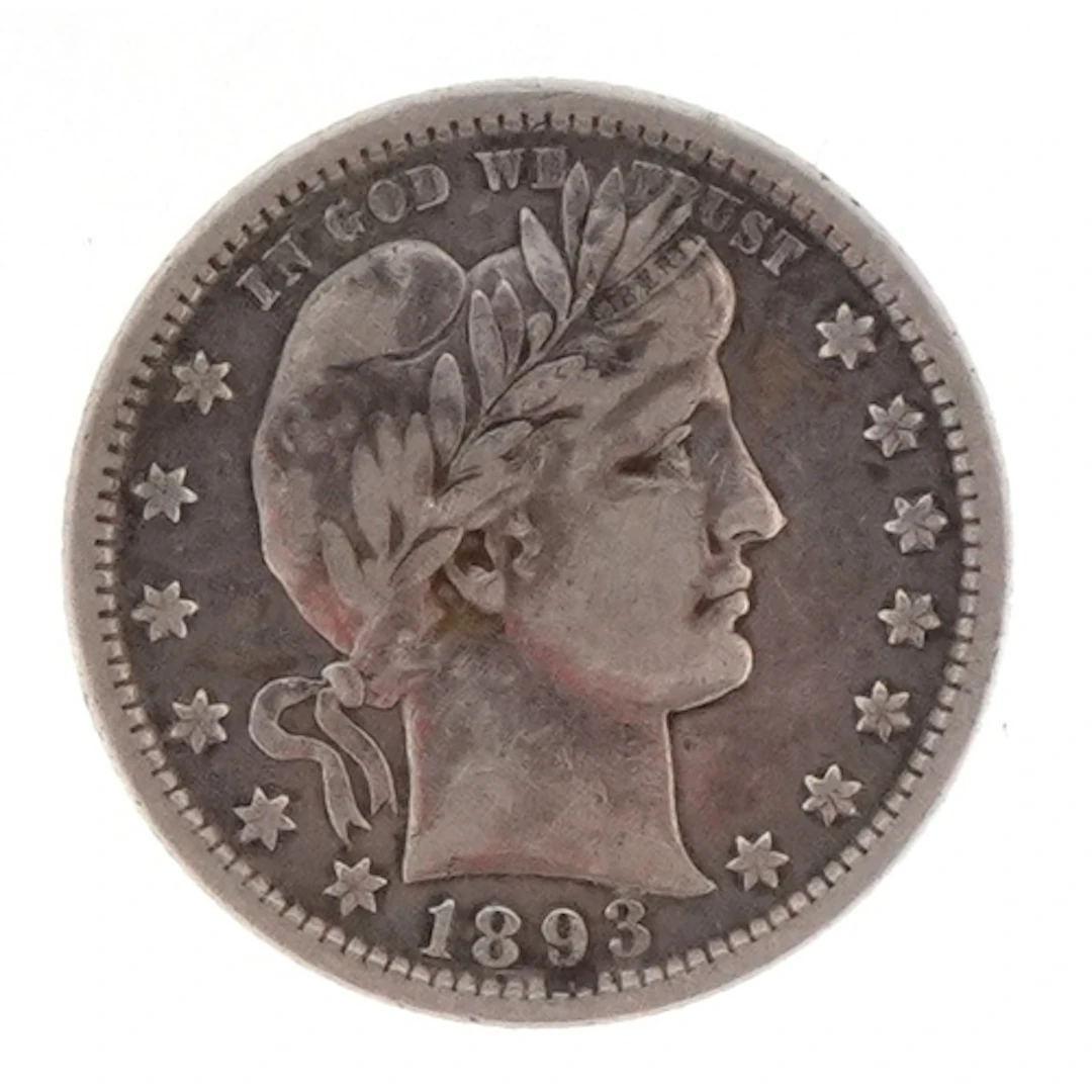 United States 1893 silver Barber quarter dollar.