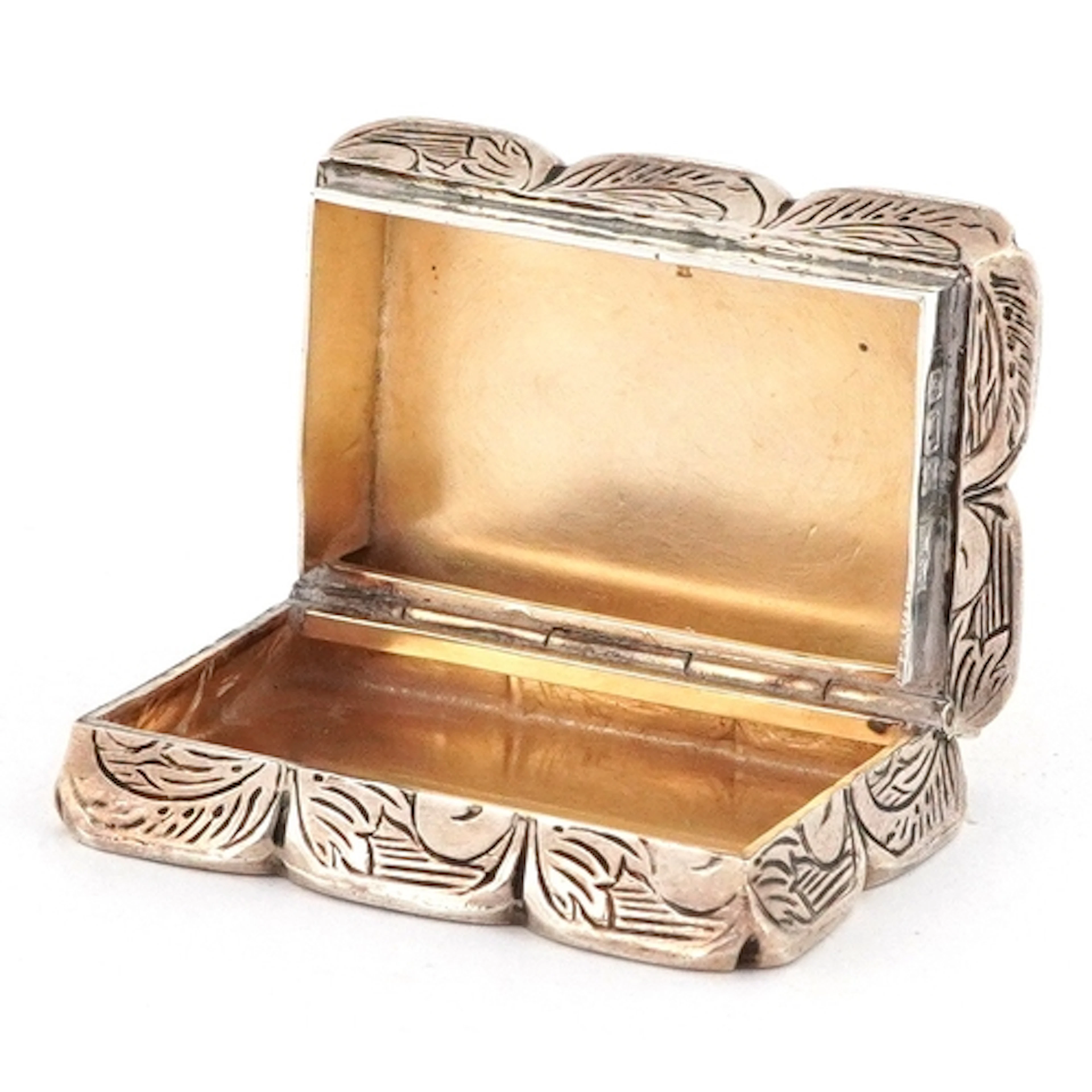 S J Rose, rectangular silver snuff box with engraved decorat...