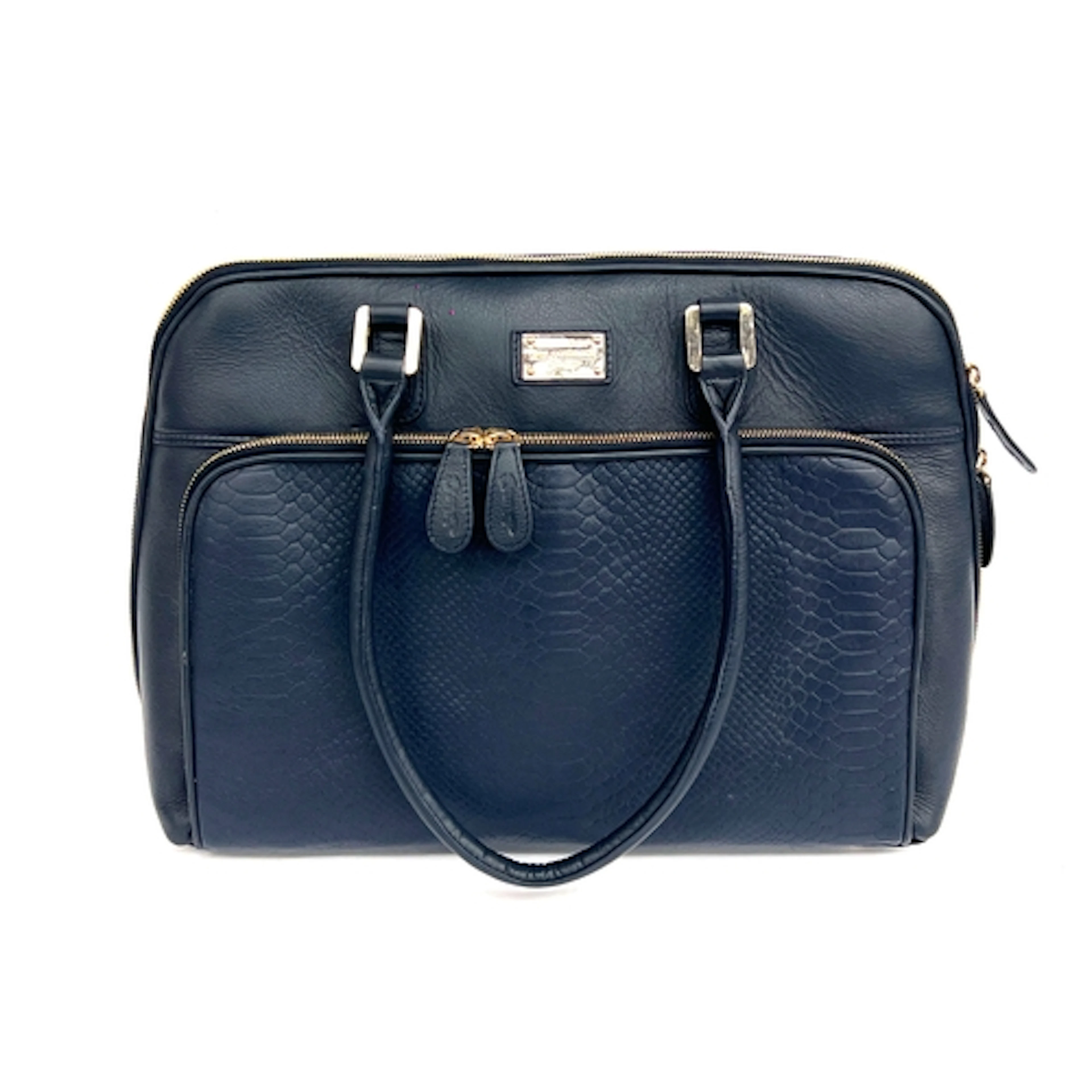 A Paul Costelloe navy blue leather large shoulder bag, 44cmW