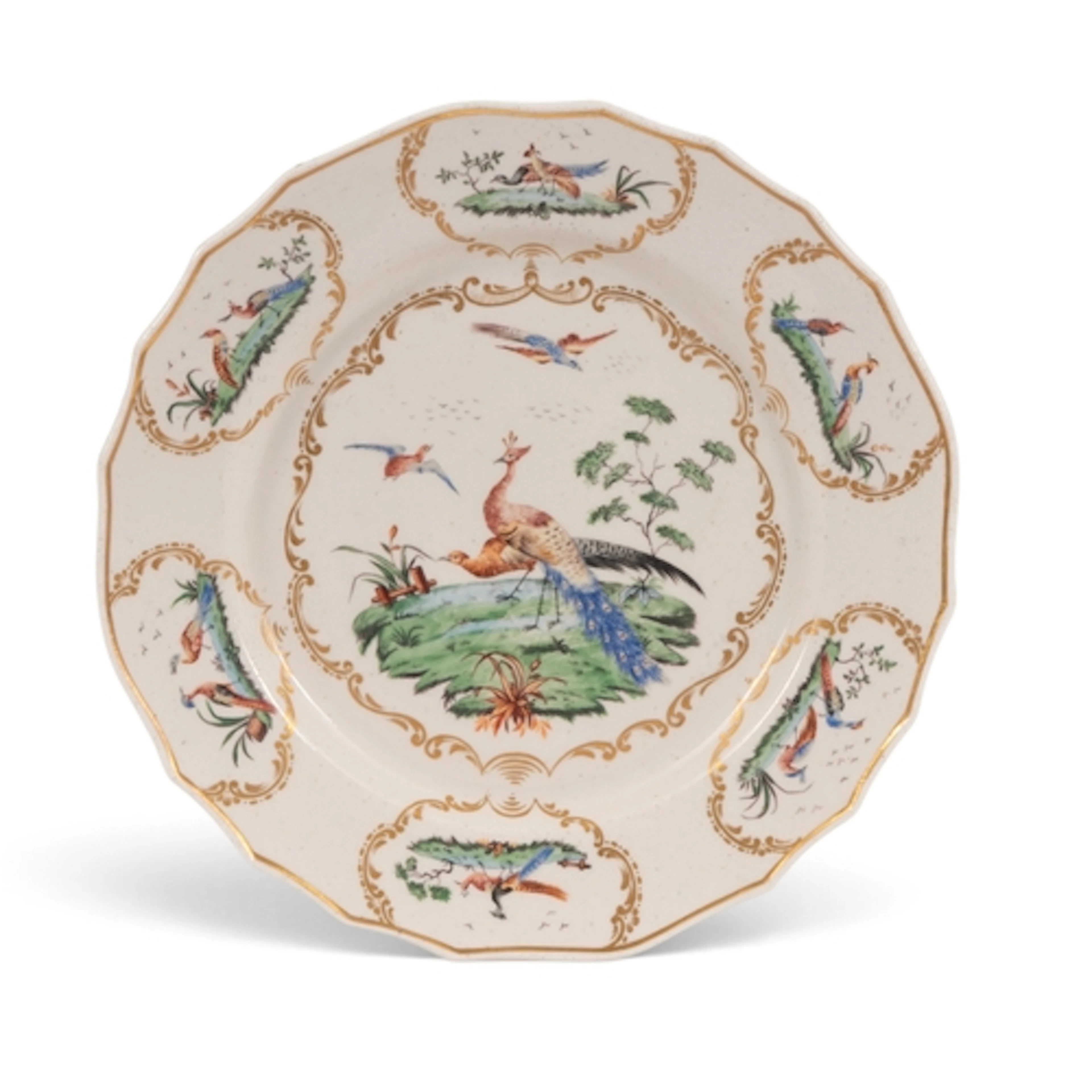 A Tournai plate, c.1770, painted in the Chelsea manner with ...