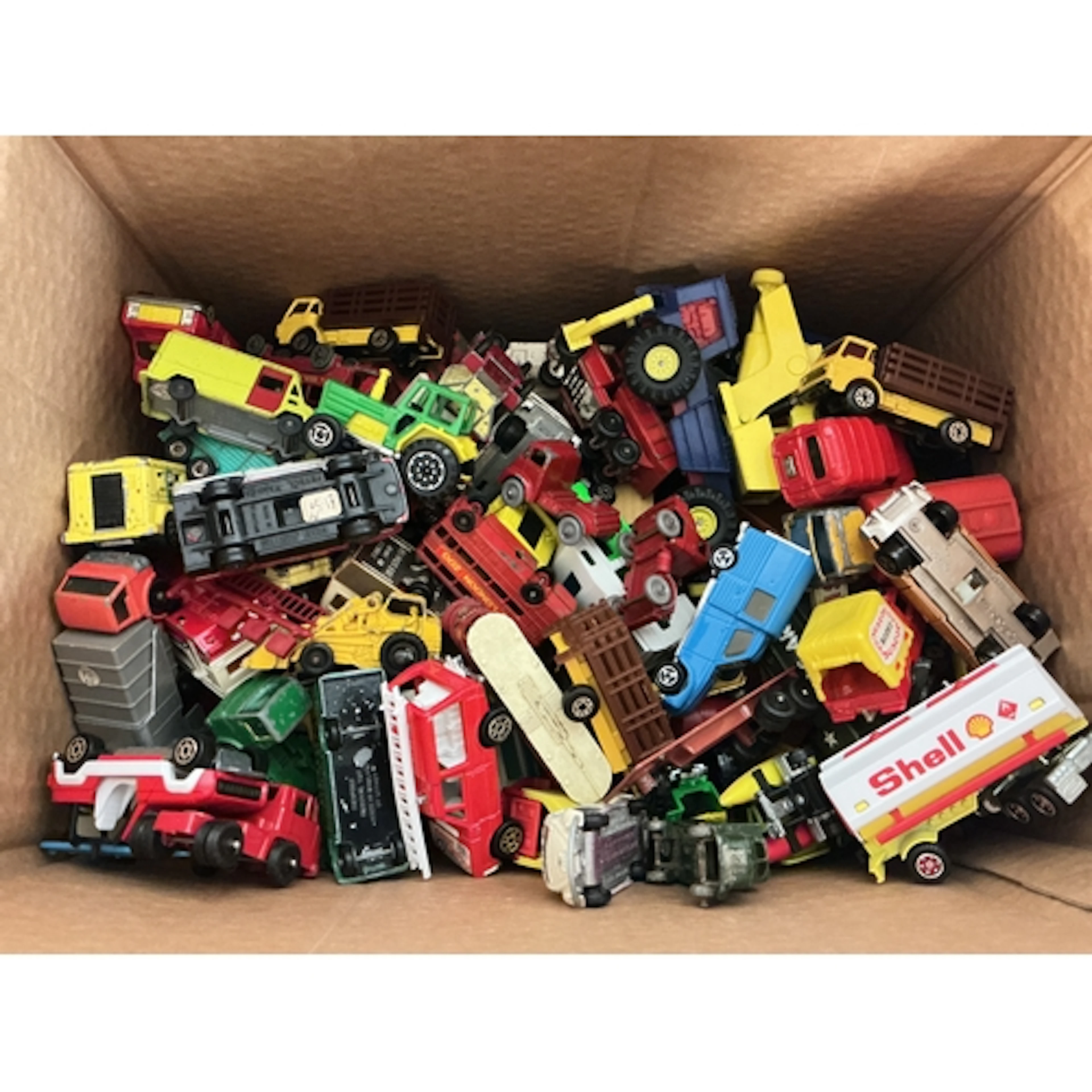 A Box Containing Playworn Diecast Including Matchbox, Majore...