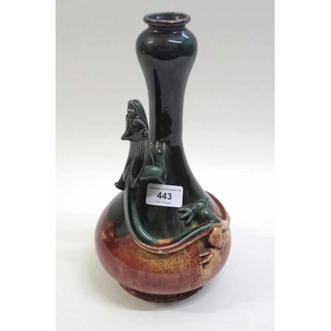 Oriental drip glazed vase, mounted with a dragon, 30cm high