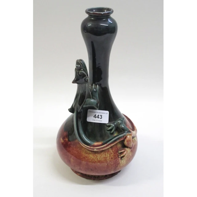 Oriental drip glazed vase, mounted with a dragon, 30cm high