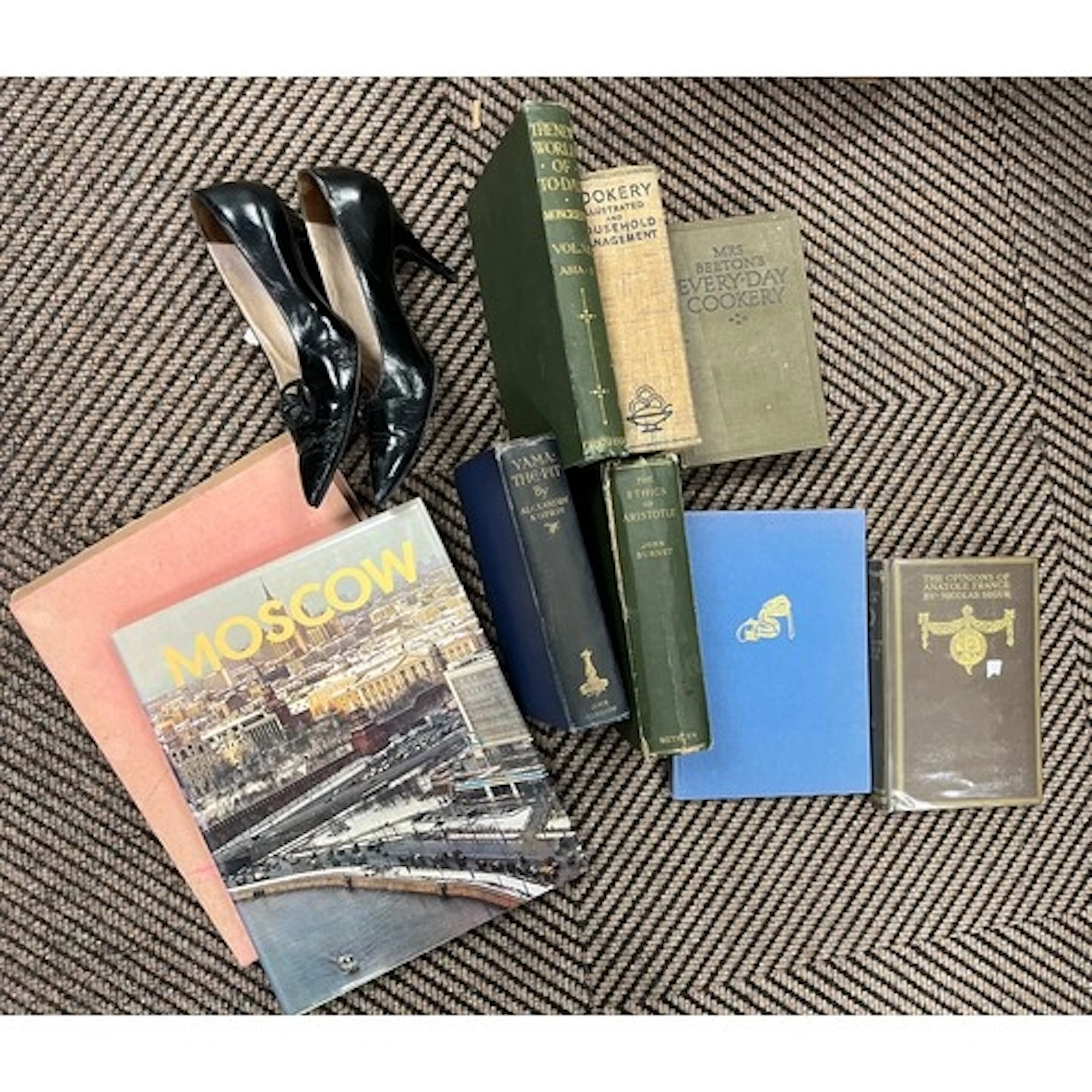 Reference and cookery books also a pair of vintage Christian...