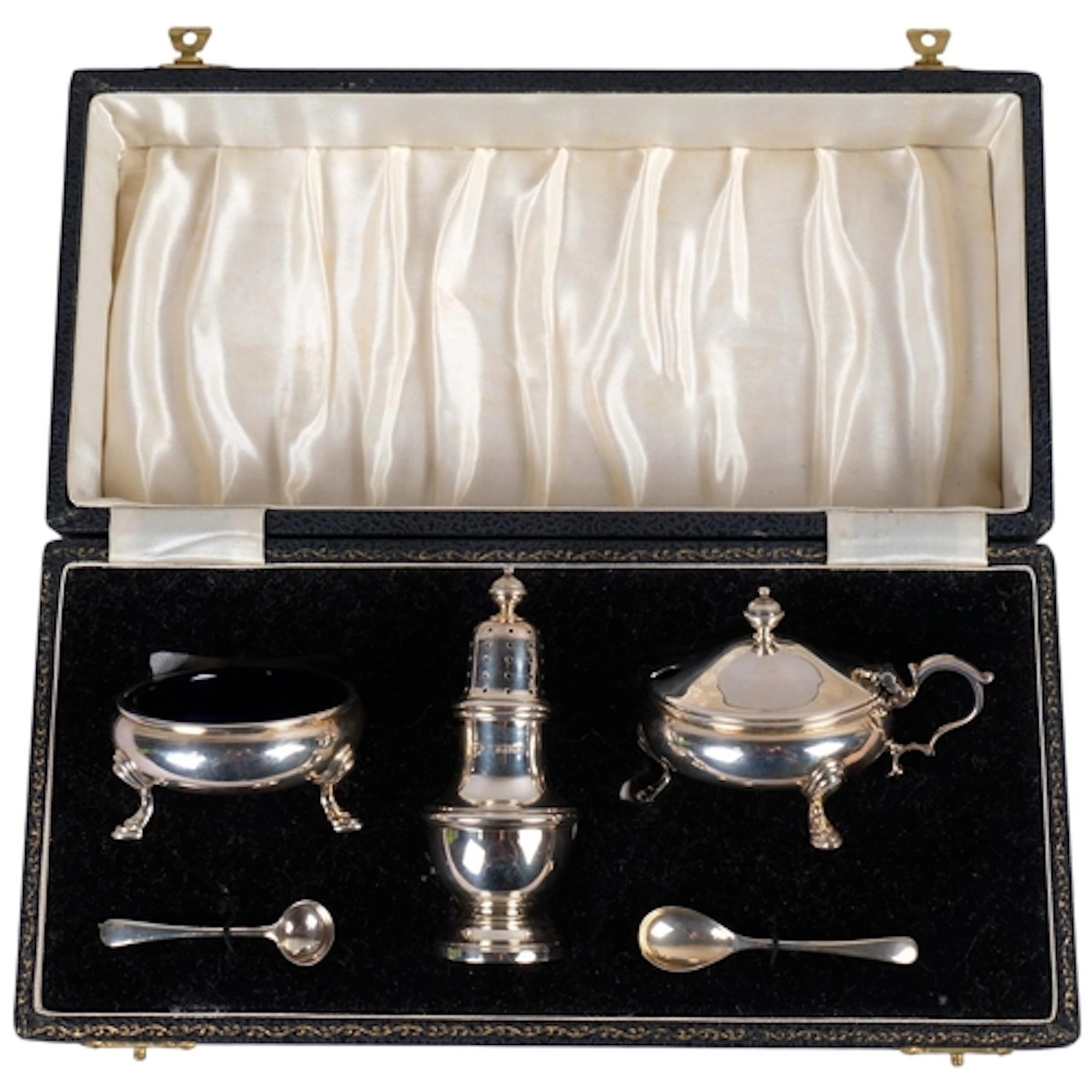 An Elizabeth II silver 3-piece cruet set, Adie Brothers Ltd,...