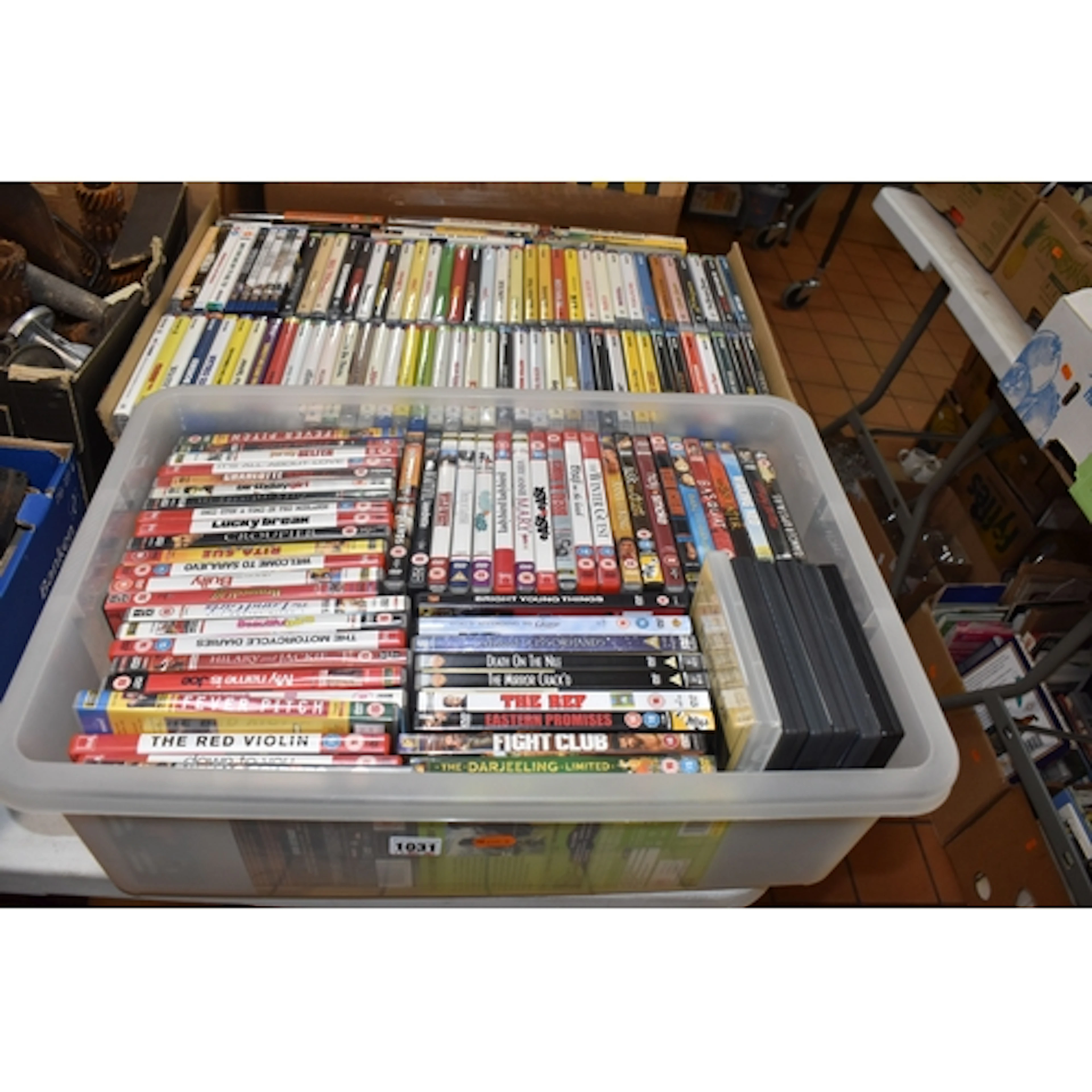 TWO BOXES OF DVDS & BLU-RAY containing 148 miscellaneous fil...