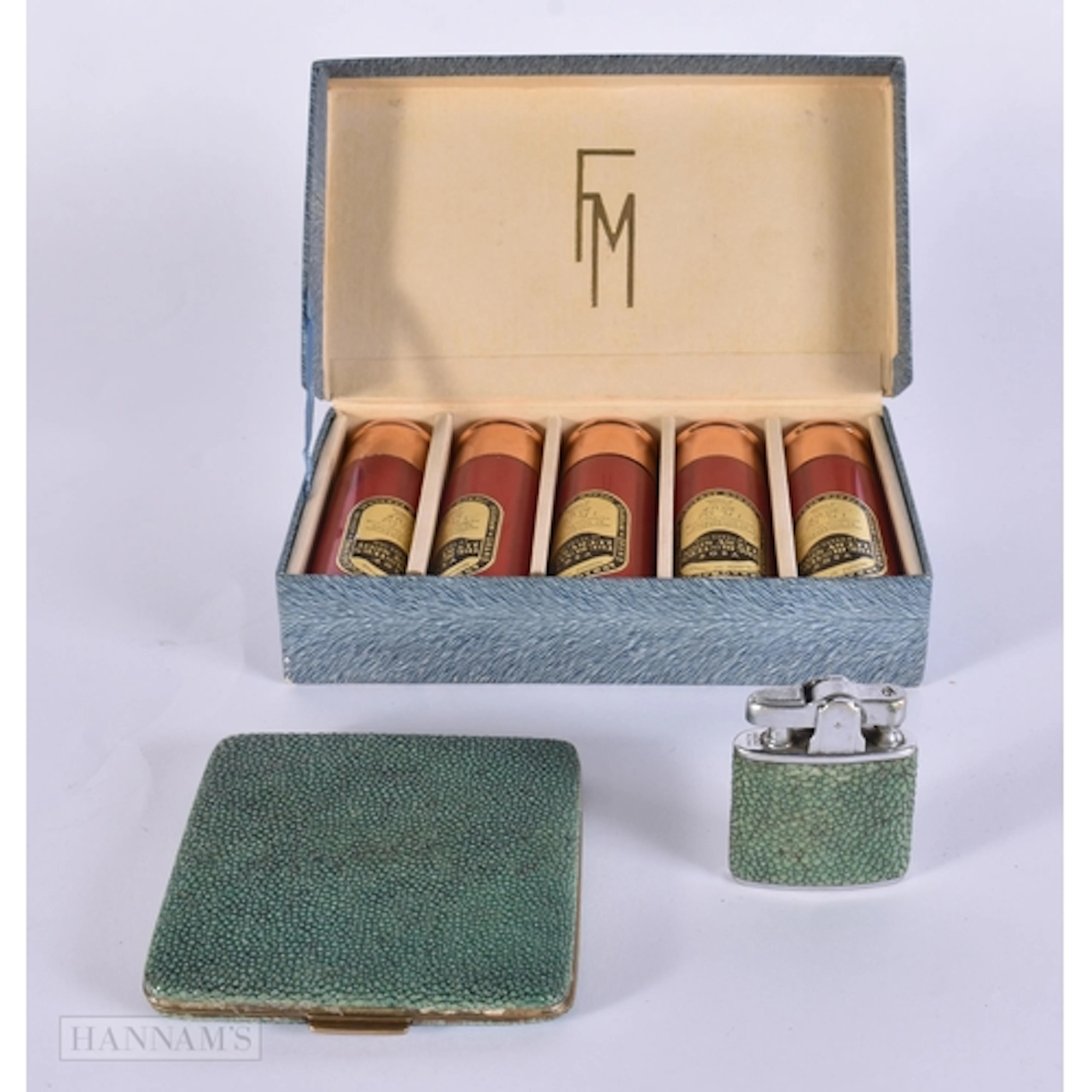 SHAGREEN RONSON LIGHTER AND CASE together with Boxed Brandy ...